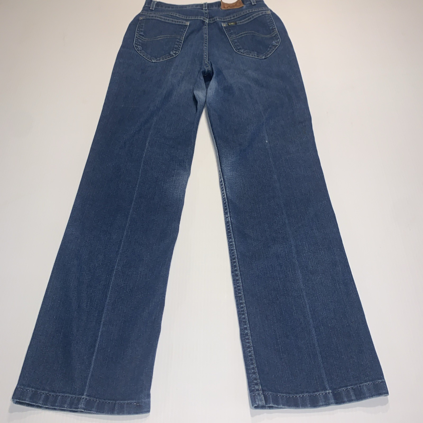 2-Vtg Juniors USA LEE Jeans Size 12 High Waist Straight Creased Leg Dark Blu Tag