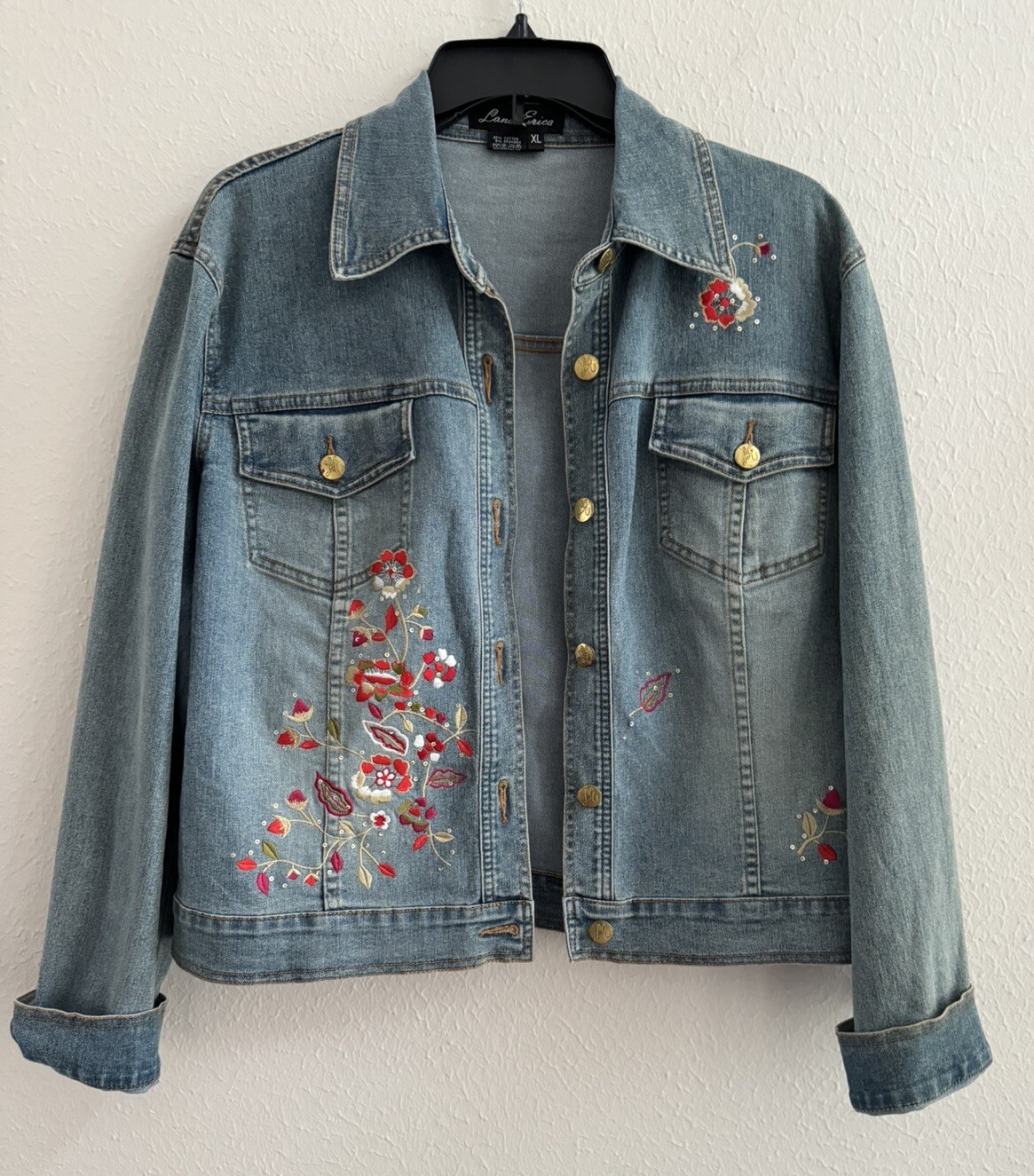 Vintage Lana Erica 3pc set Floral Embroidered jean jacket jeans corset top XL/12