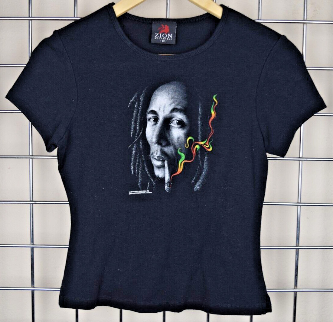 Vintage Band T-Shirt Bob Marley Size S/M Y2K Rasta Colored Smoke c.2004