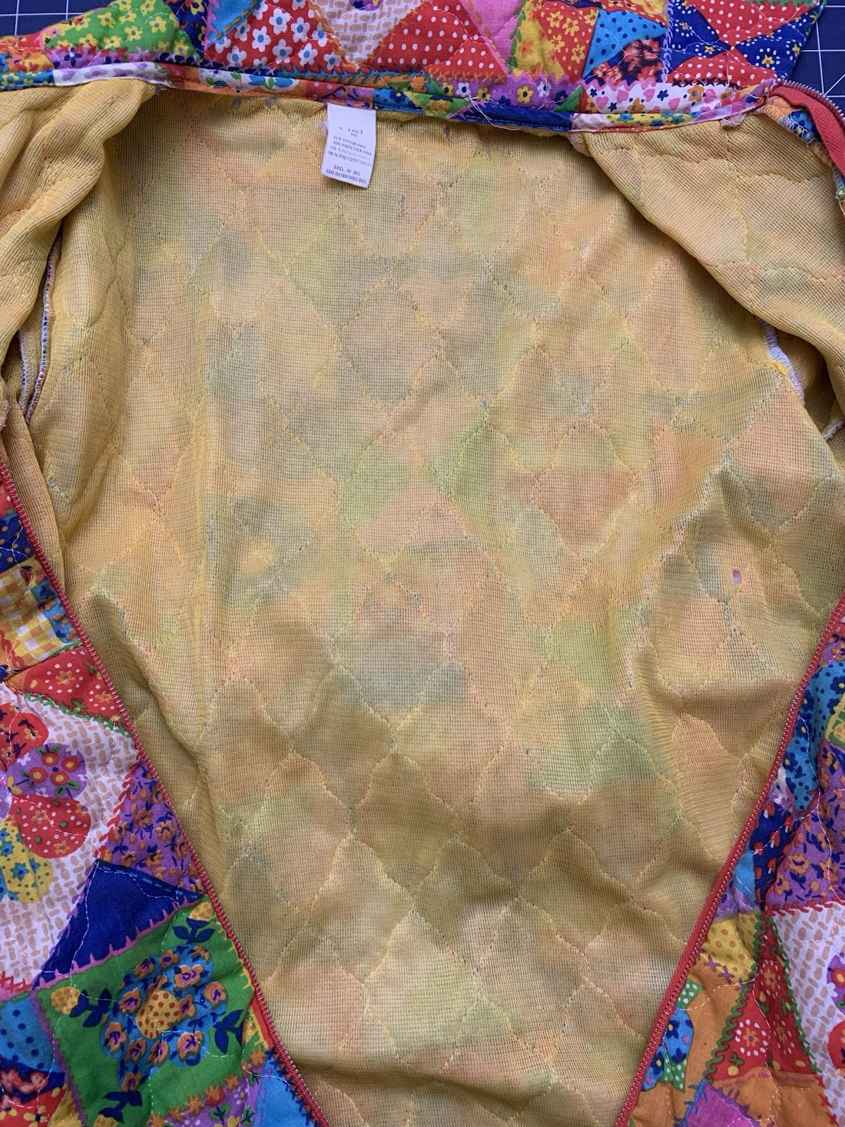 Vintage 1970s Patchwork Robe House Coat Cheater Quilt Psychedelic Funky Retro