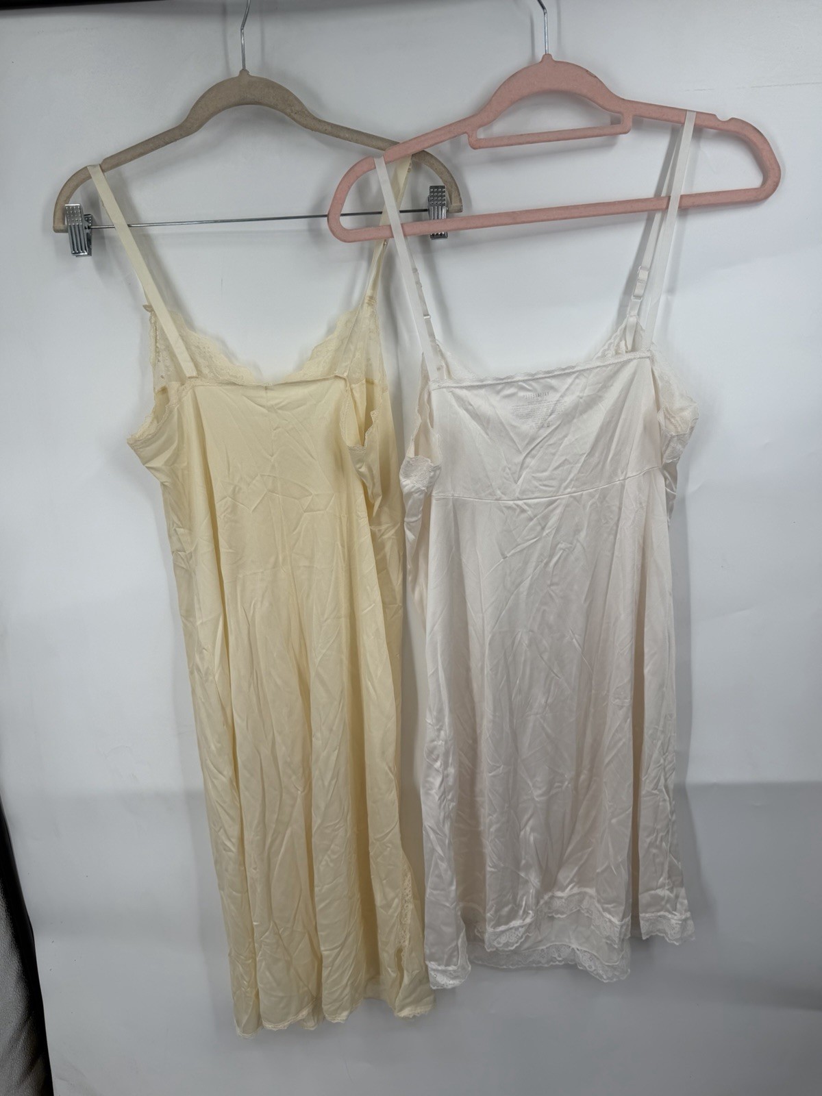 Set 2 Romantic Lace Trim Slip Dresses Women Size 40 Feminine Satin Lingerie