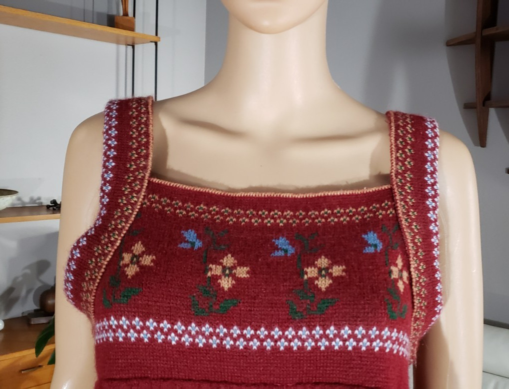 Great Times Vintage 1970’s Floral Acrylic Knit Sweater Dress Hippie Boho