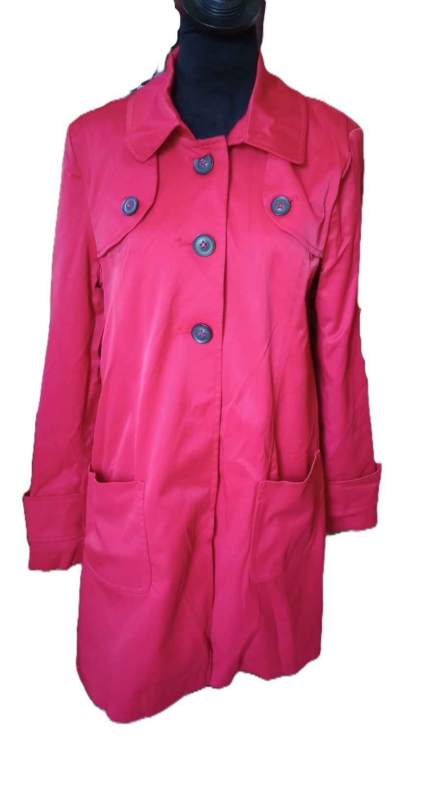 DKNY, Donna Karan New York Women’s M Red Lacquer Trench/Rain Coat, Vtg