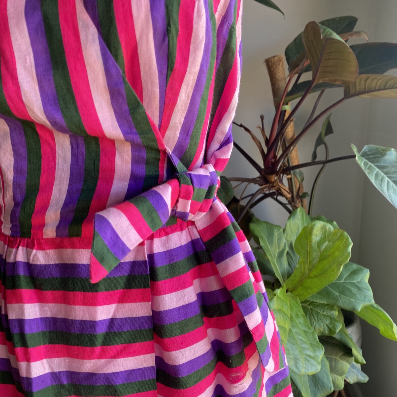 Vintage Prue Acton Dress Fits Au 8 XS/S Multicolour Stripe Silk Wrap Mini Dress