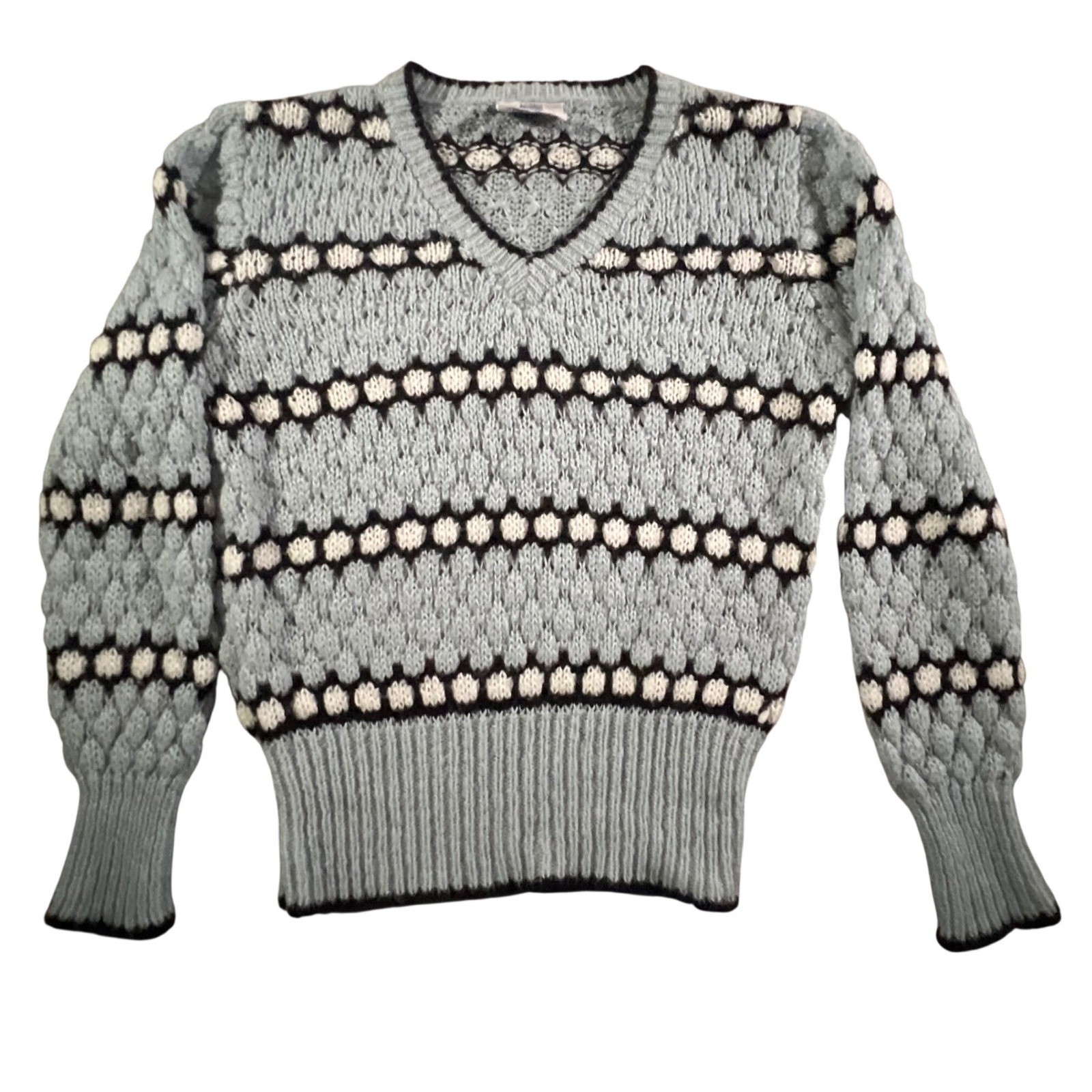 Western Connection Sweater Womens Medium Blue Vintage 80s Popcorn Knit V-Neck