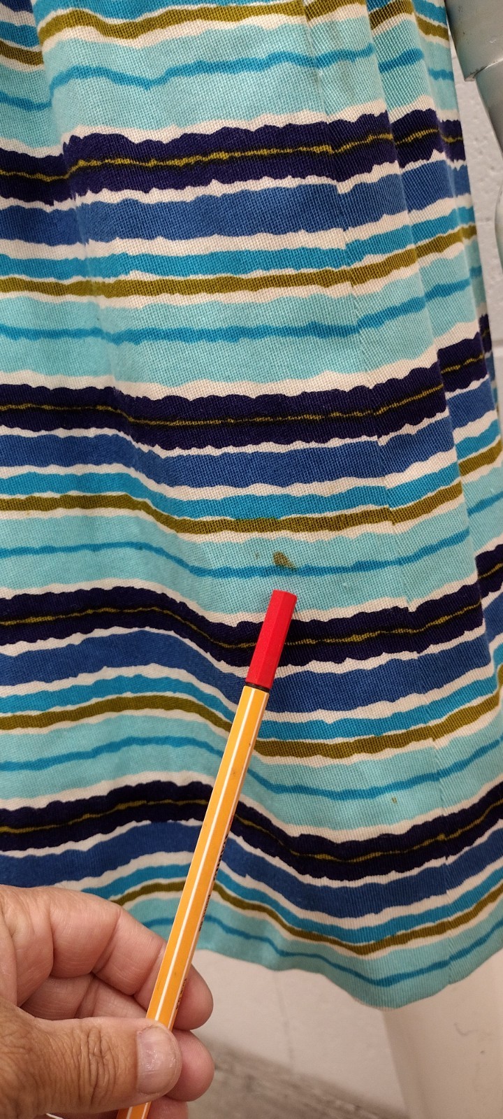 Vintage MCM Papillon Dress Audrey Style Mid Century Stripes Avocado Blue W 24″