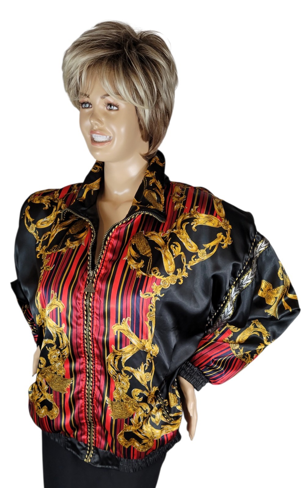 Vintage Casual Isle Women’s Rococo Baroque Poly Satin Bomber Jacket Full-Zip 1X