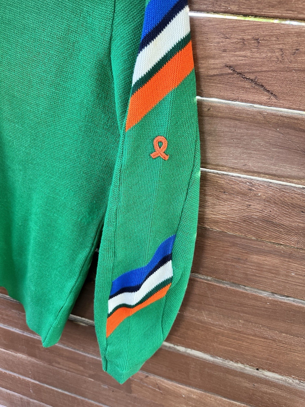 Vintage Demetre Ski Sweater 100% Wool Ladies Small Green Sleeve Detail 70s 80s