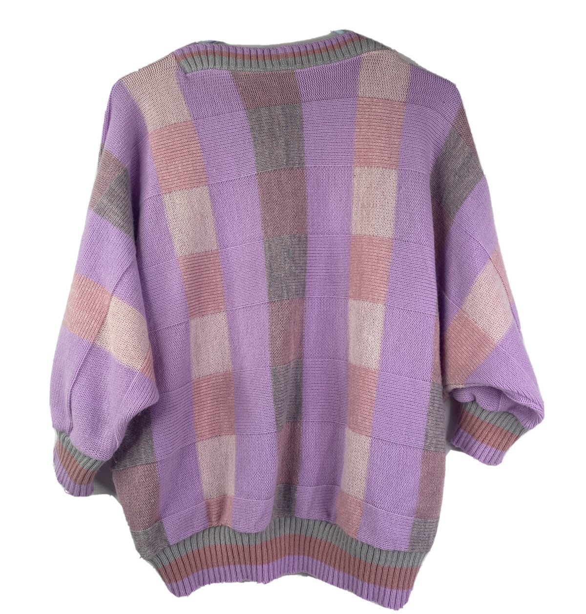 Vintage Topsicles Womens 80’s Sweater M Purple Plaid Geometric Dolman 3/4 Sleeve