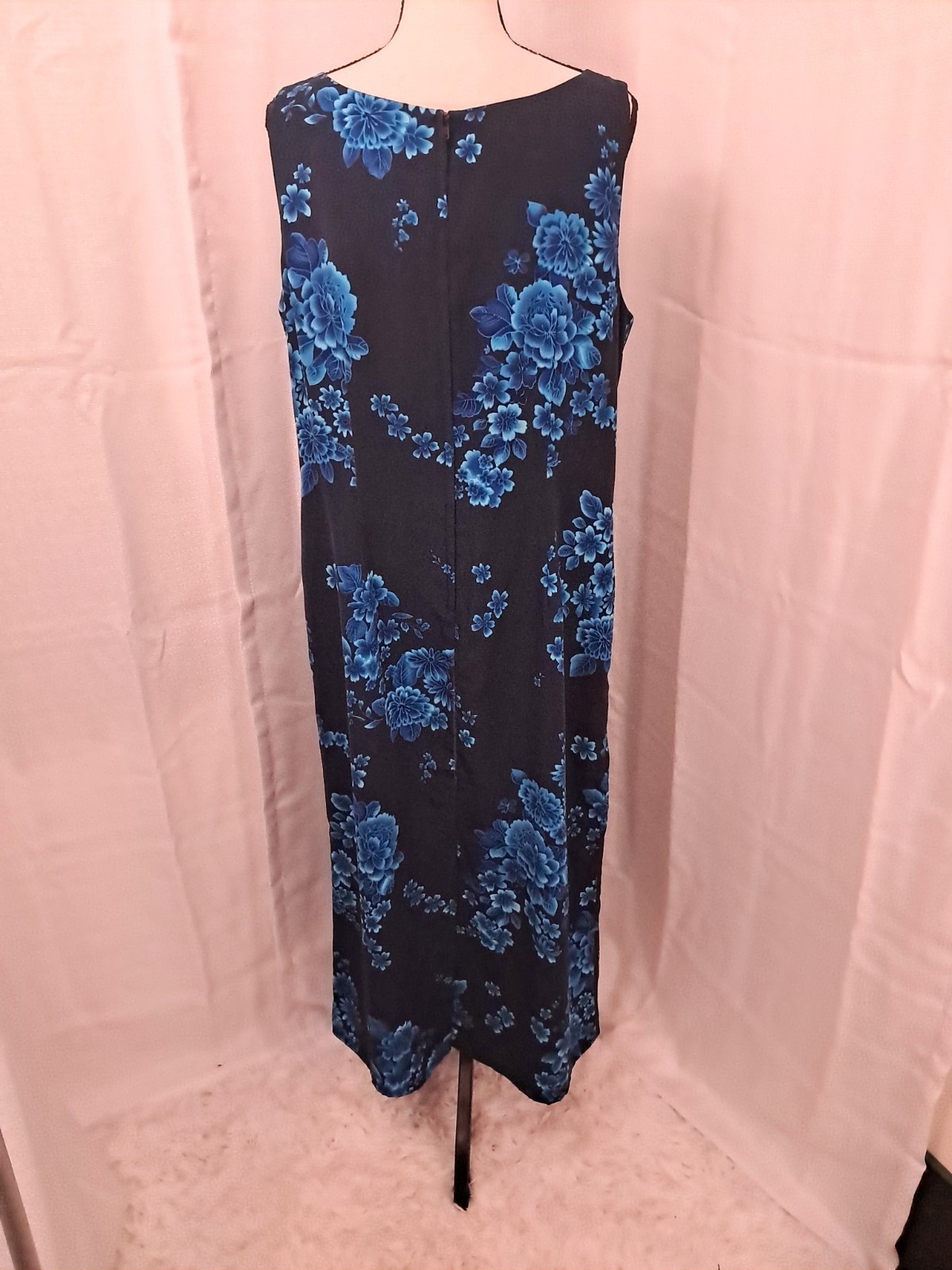 Vintage 90s Studio I Blue Floral Sleeveless Maxi Dress Party Wedding Cocktail 14