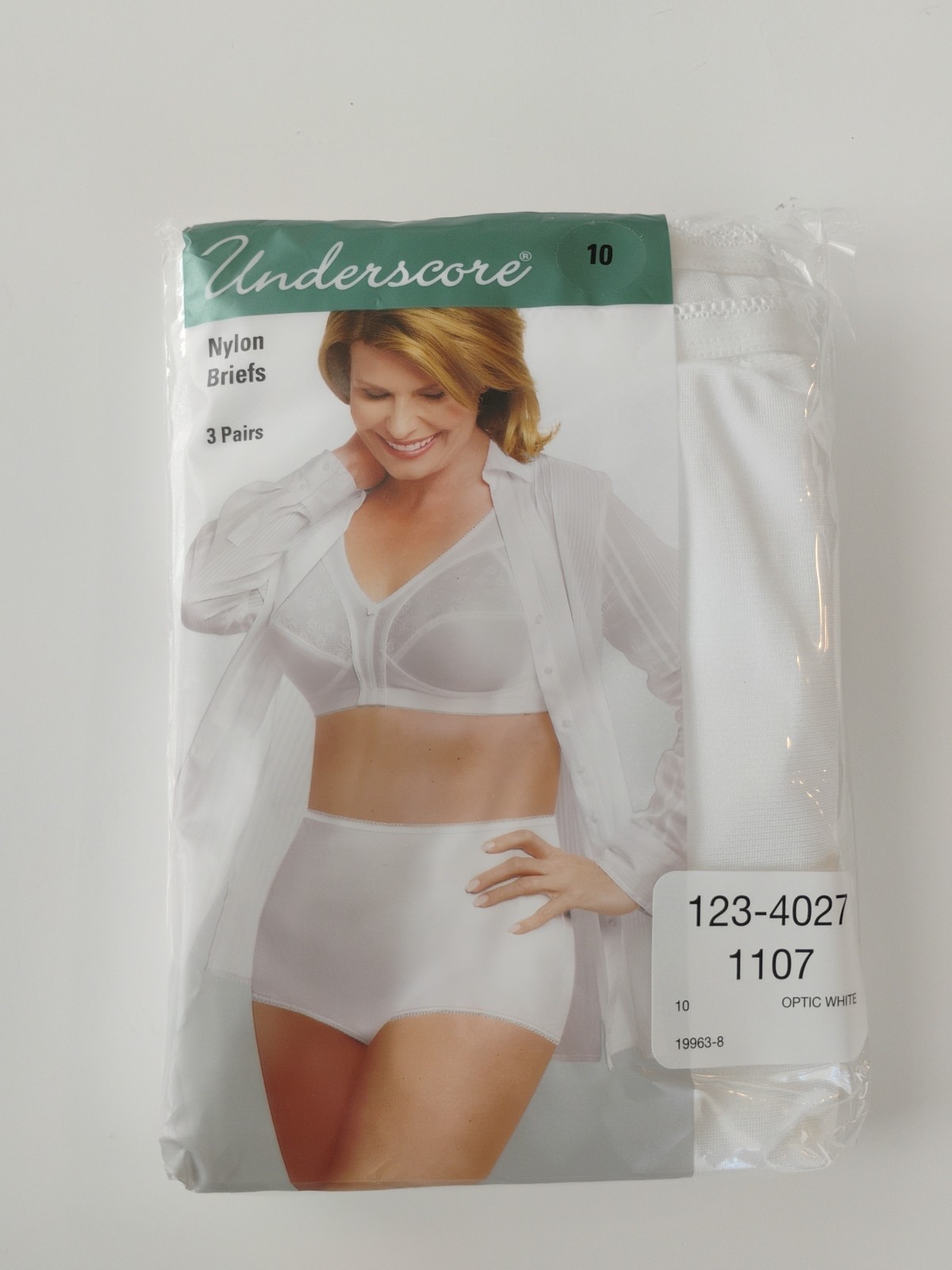 NIP Underscore 3 Pack Nylon Brief Granny Panties Optic White Size 10