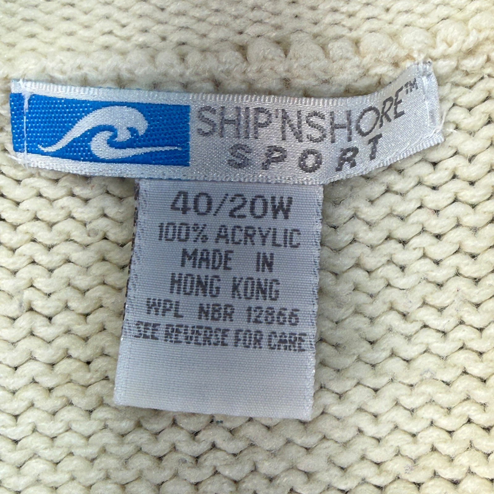 Ship n Shore Sport Cable Knit Sweater Womens Large Ivory Fisherman Vintage 90’s