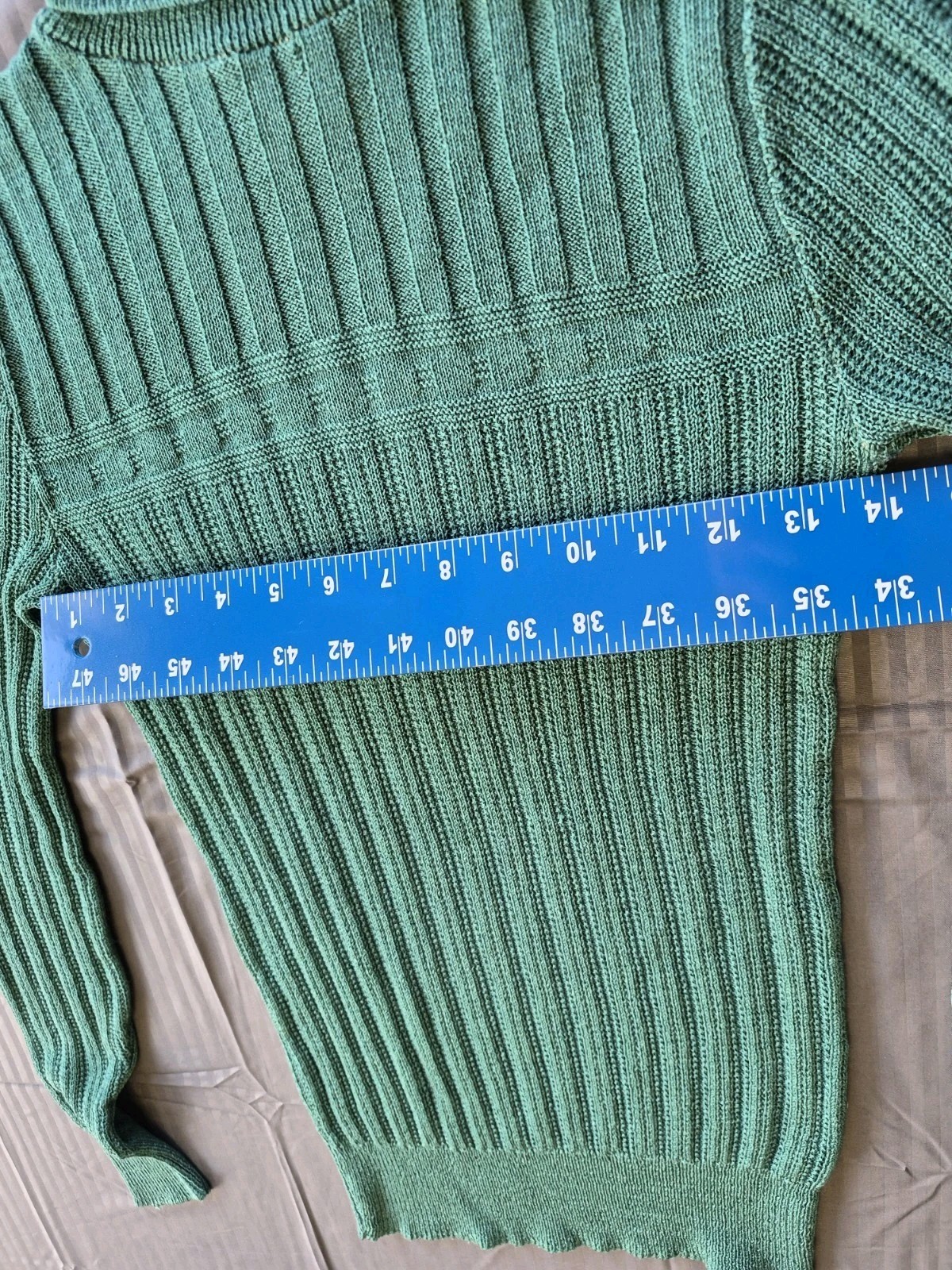 Vintage Jantzen Ribbed Turtleneck Sweater Made in USA Sage Green Geometric Yoke