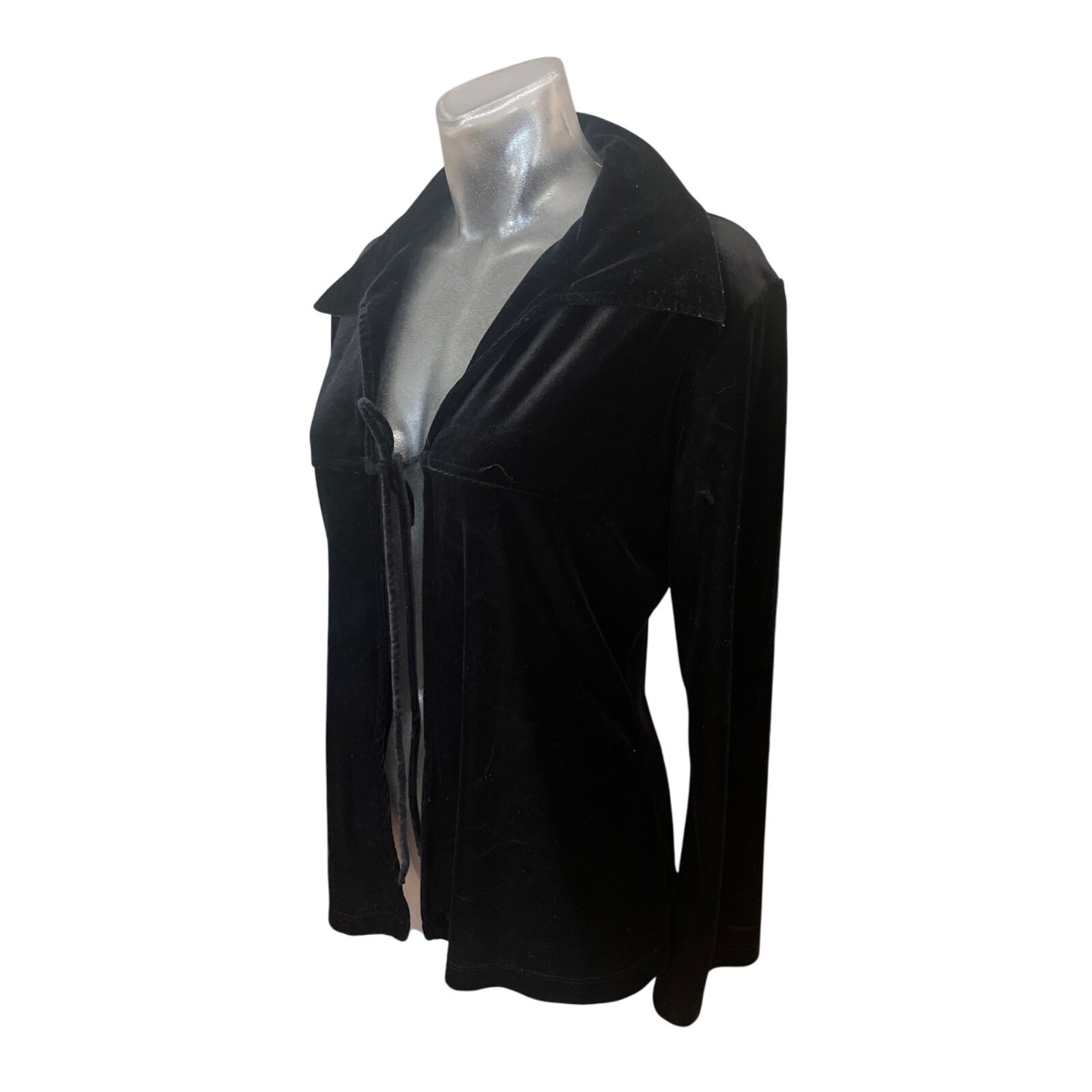 Vintage 90’s Y2K Velvet Tie Front Top/ Light Jacket 70’s Collar GOTH GRUNGE RAVE