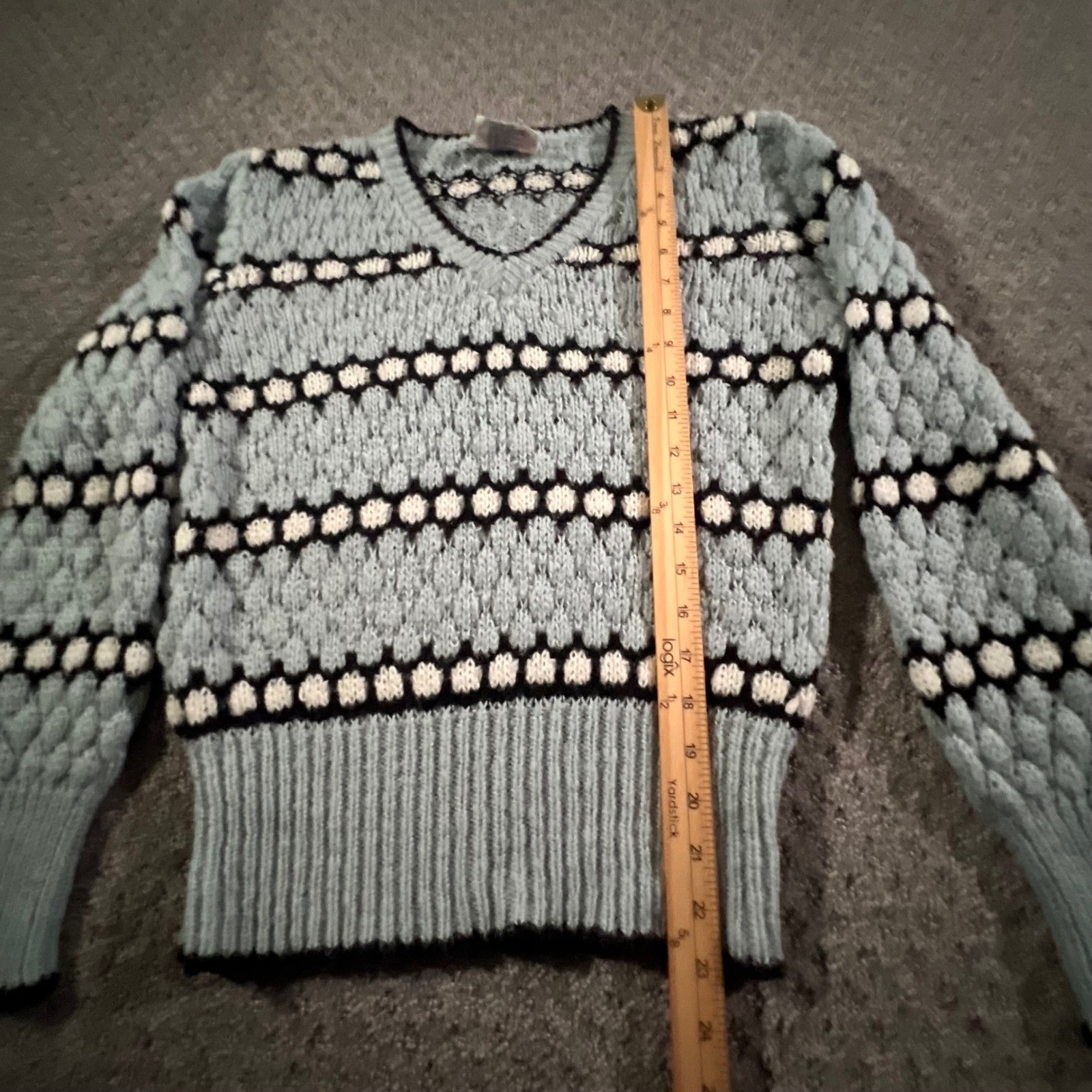 Western Connection Sweater Womens Medium Blue Vintage 80s Popcorn Knit V-Neck