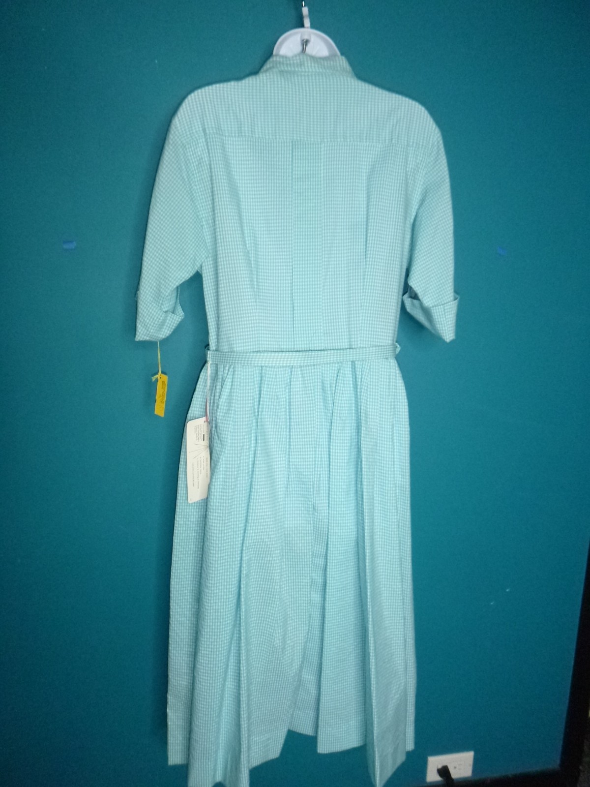 NOS Vtg 60s Shirtwaist Dress Turquoise Gingham W/ Belt Sz 20 XL/XXL *VOLUP*