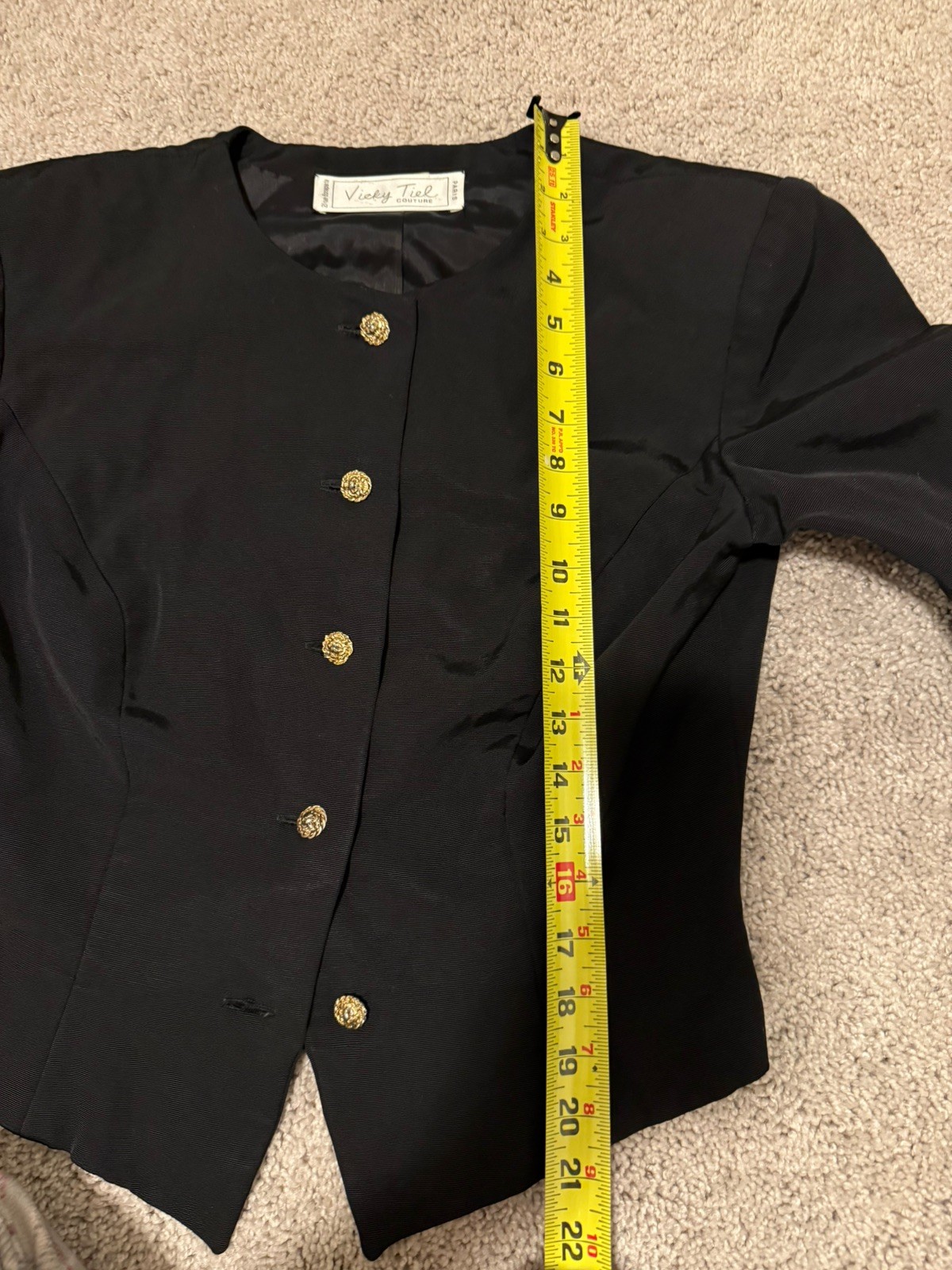 Vintage vicky tiel couture blazer Black Size Xs/s Gold Buttons Elegant Paris