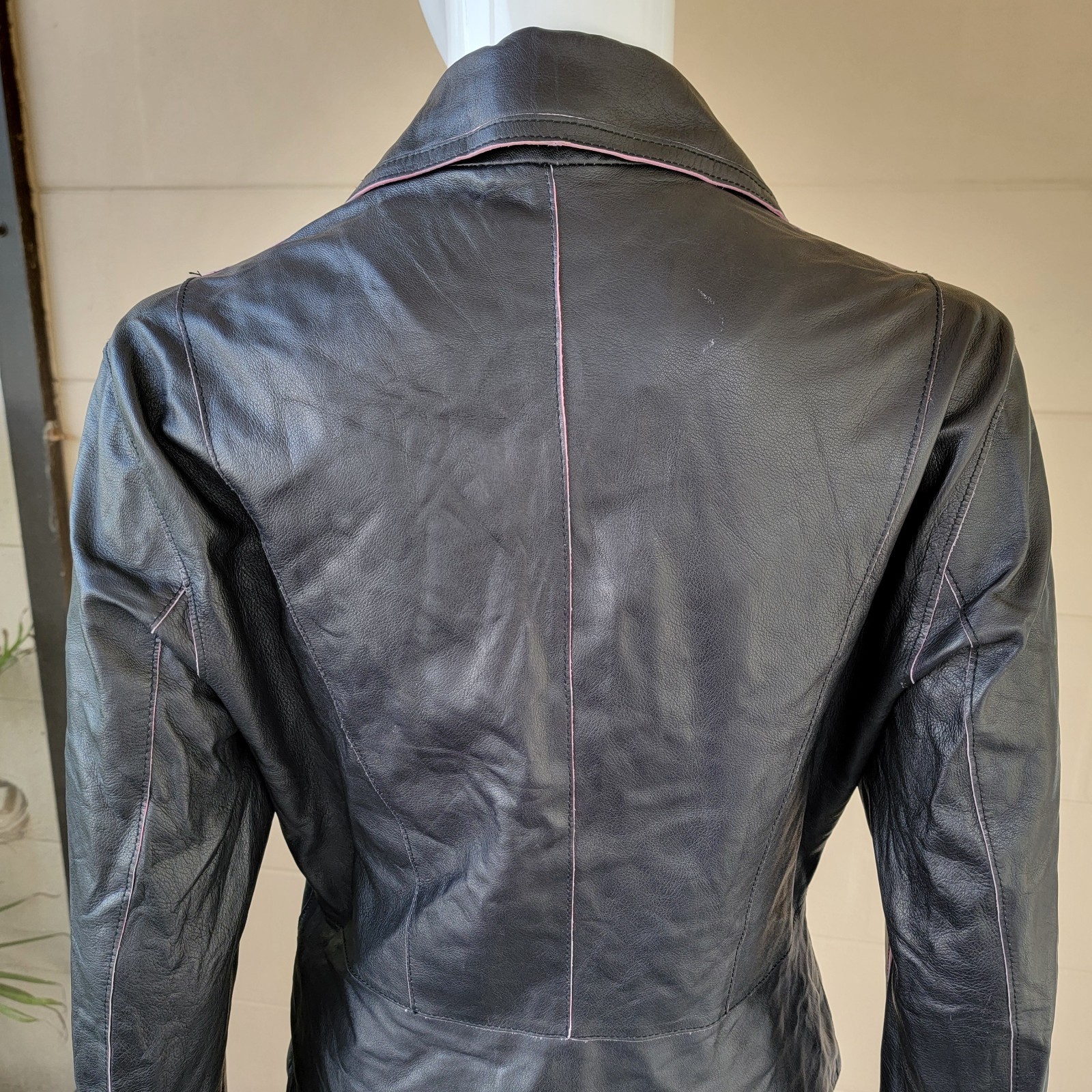 VTG 90s Jax Black Lambskin Leather Blazer Soft Tailored Short Jacket Womens S/M