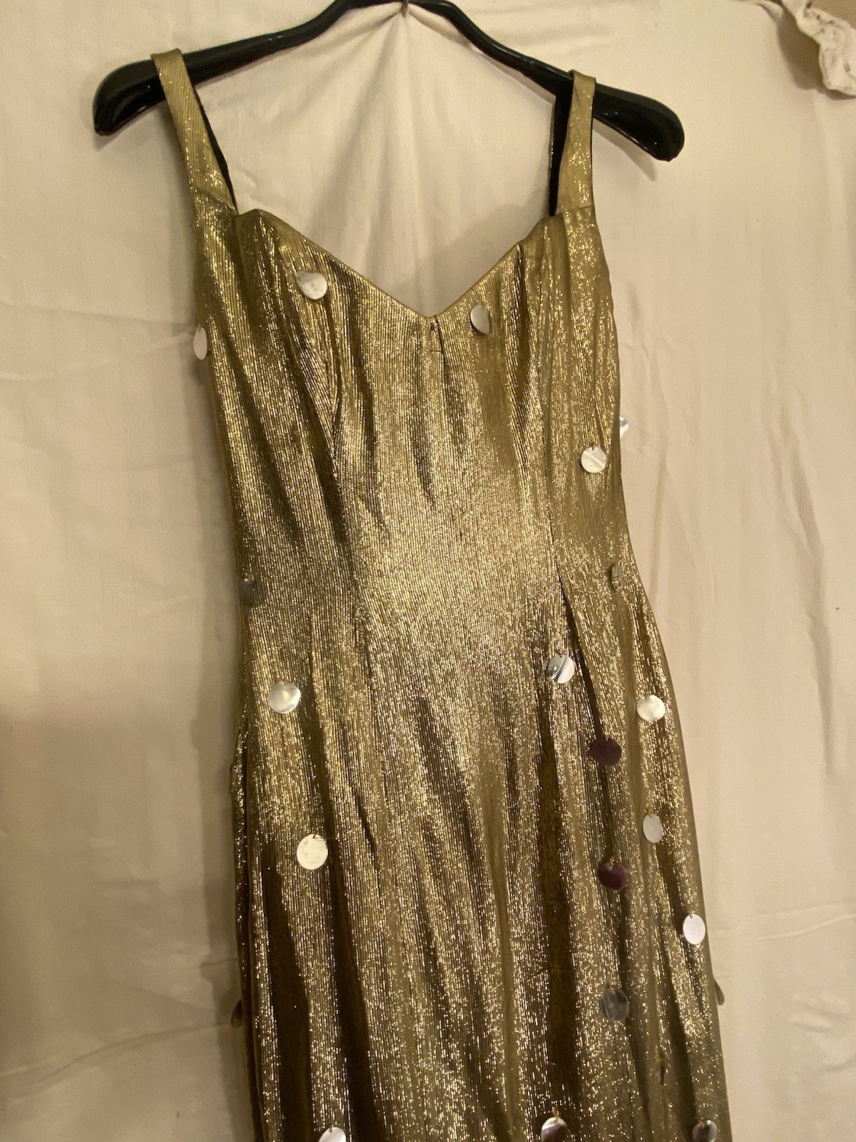 long evening dress gold + sequins in the style of the 30s large back neckline size 34