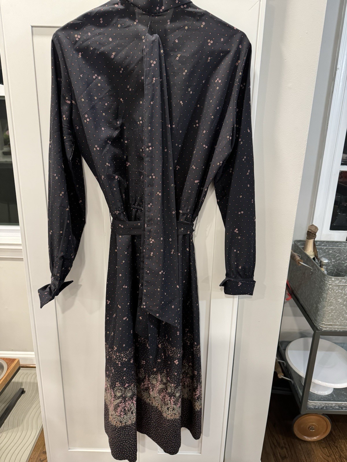 Vintage LANVIN Micro Floral Sheath Shirt Dress Size 14