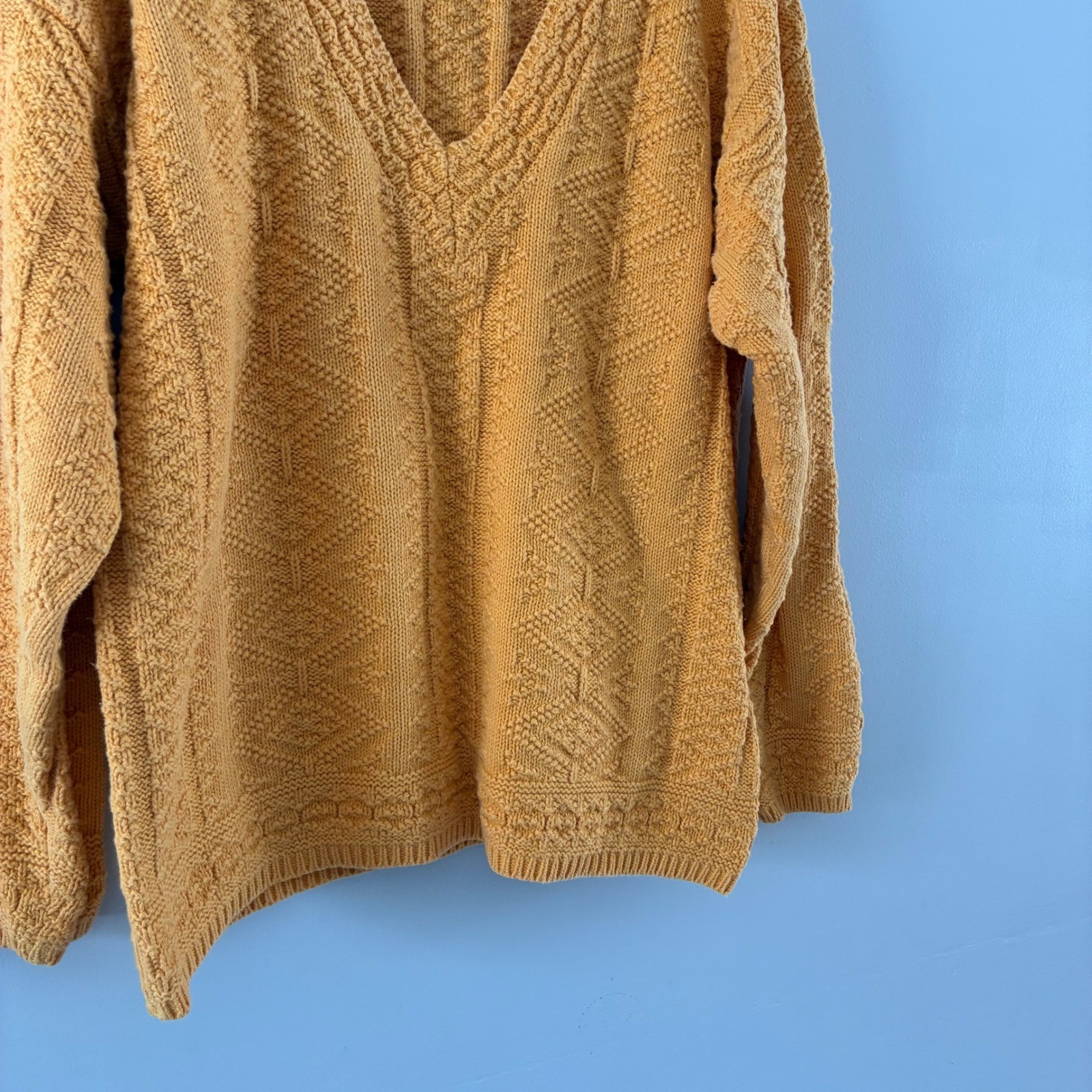 Gap Vintage 90s Mustard Yellow Textured V-Neck Sweater Ramie Cotton Womens Large
