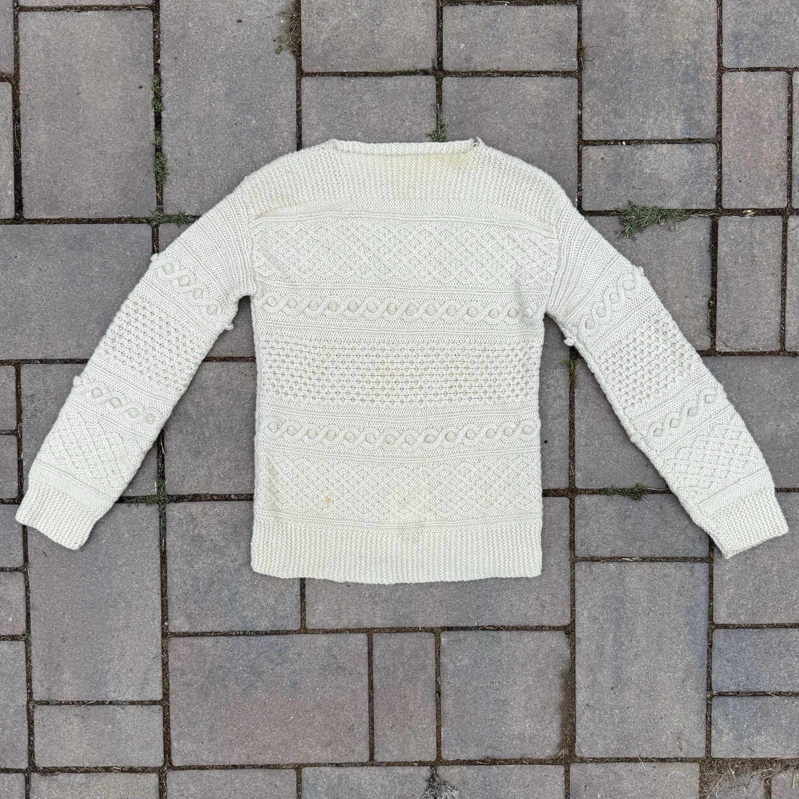 Vintage Irish Aran Hand Knit Wool Fisherman Sweater Cable Knit Women’s S – READ