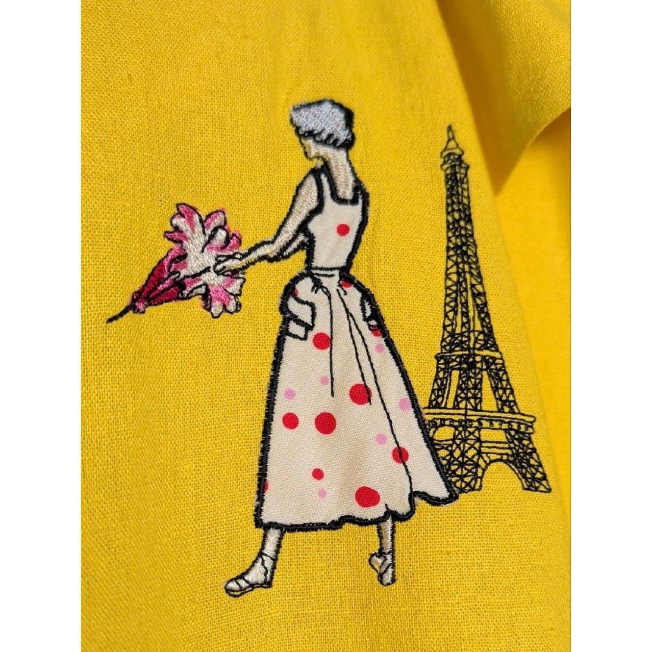 Vtg 90s Yellow Linen Two Piece Maxi Dress Set Paris Embroidery Euro Summer XL