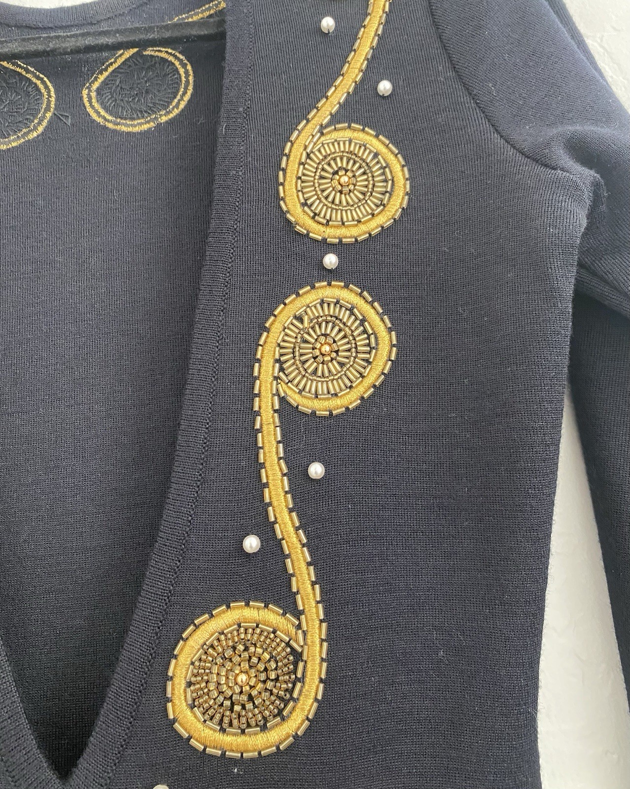 Fusion vintage 80s dress women Sz P black/Gold embroidery Knit Evening Night Out