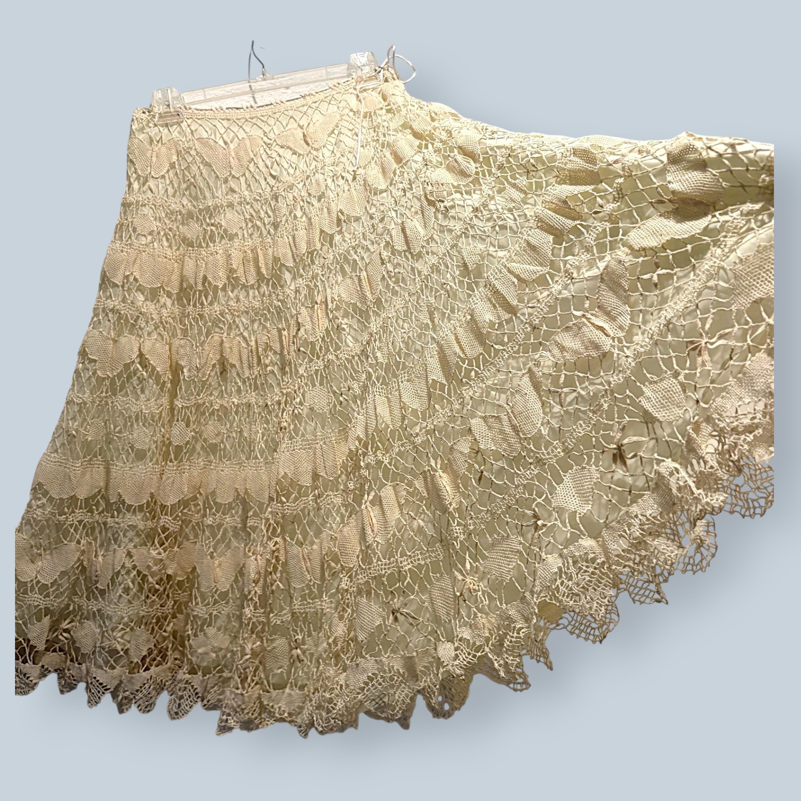 Vintage Handmade Crochet Midi Skirt Cream Size Small Boho Coquette Butterflies