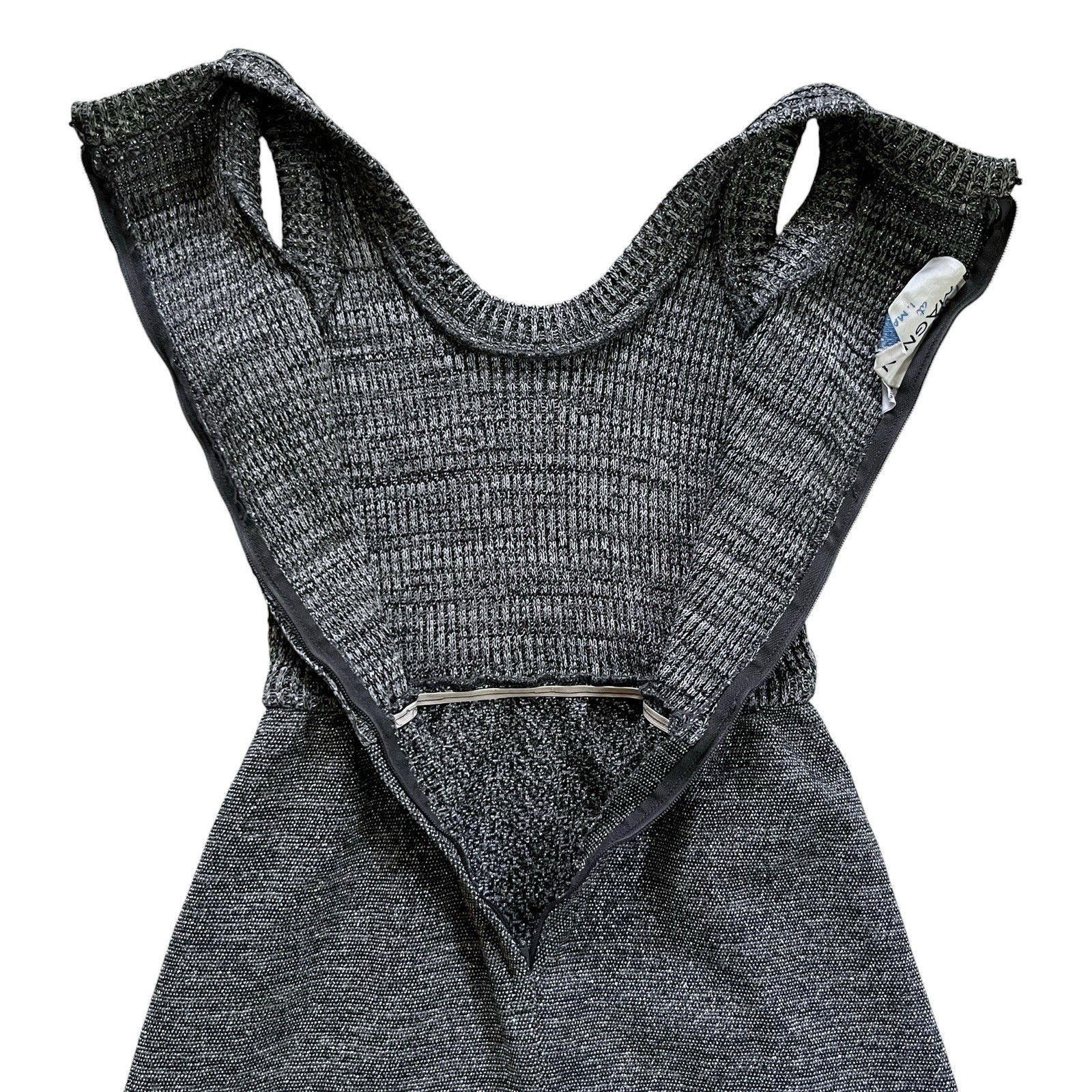60s Vintage Black Silver Gray Ribbed Sweater Vest Pinafore Dress by Miss Magnin