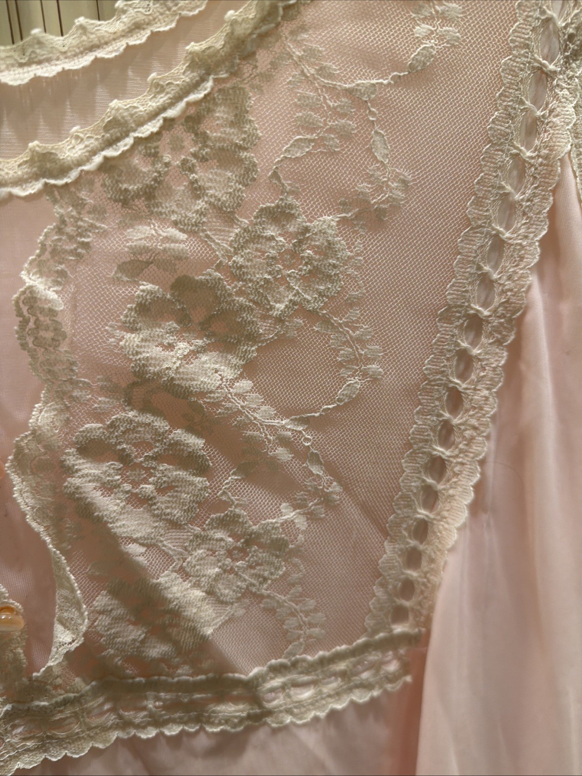 Vintage Lingerie Set Pink Lace Satin And Soft Tulle Robe And Sweet Nightie XL