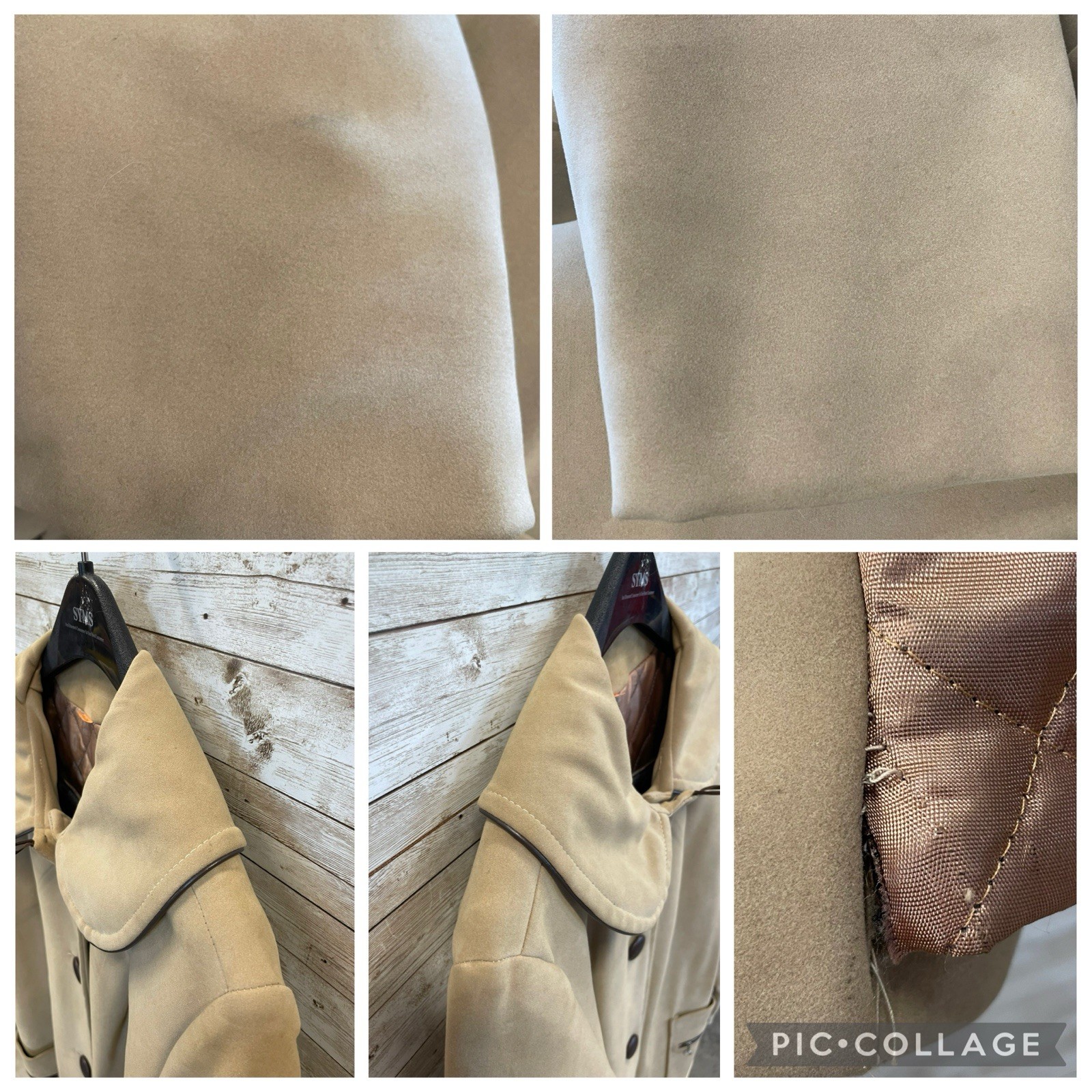 Vintage 60s-70s Womens 18 Coat Mod Tan Faux Suede Peter Pan Collar A-Line USA