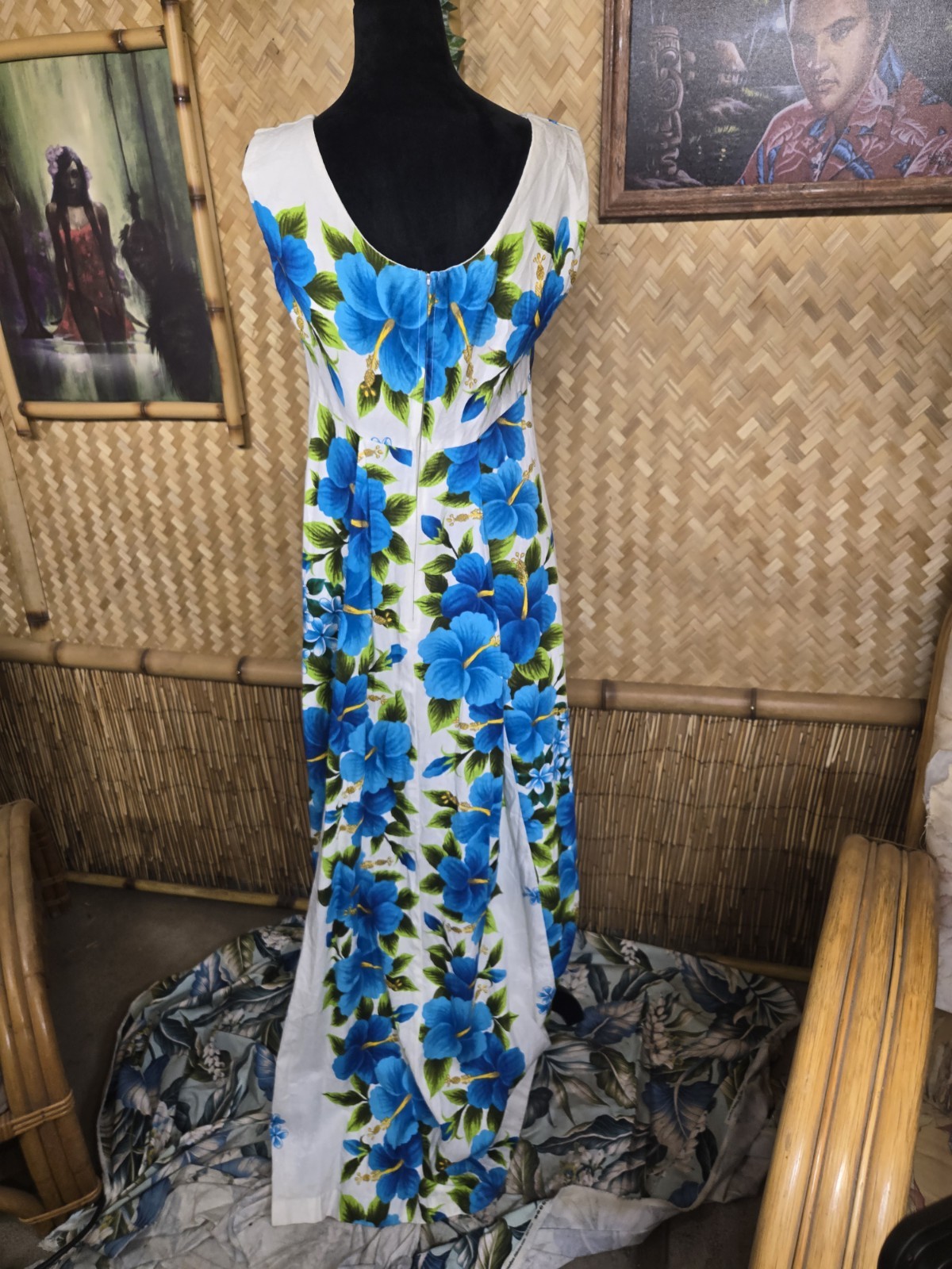 Vintage Ui-maikai Hawaiian Barkcloth Honeymoon Aloha Dress & Shirt Set w1257