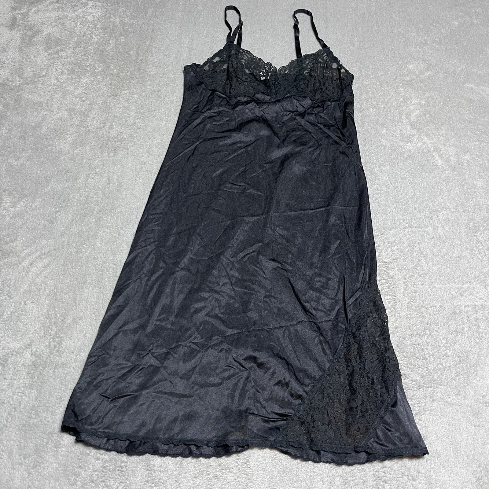 Vintage Bestform Slip Dress Womens 34 Black Lace Nylon Nightgown Chemise Sexy