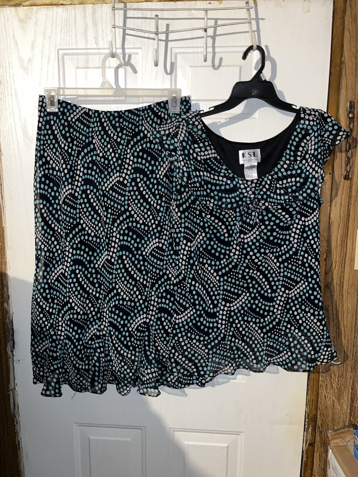 KSL By Karin Stevens Vtg 2Pc Dotted Skirt Set Lined Ruffled Multicolor 14W