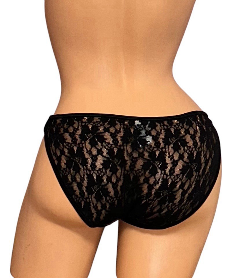 Vanity Fair Black Sheer Lace Double String Bikini Nylon Panties Womens 5/S
