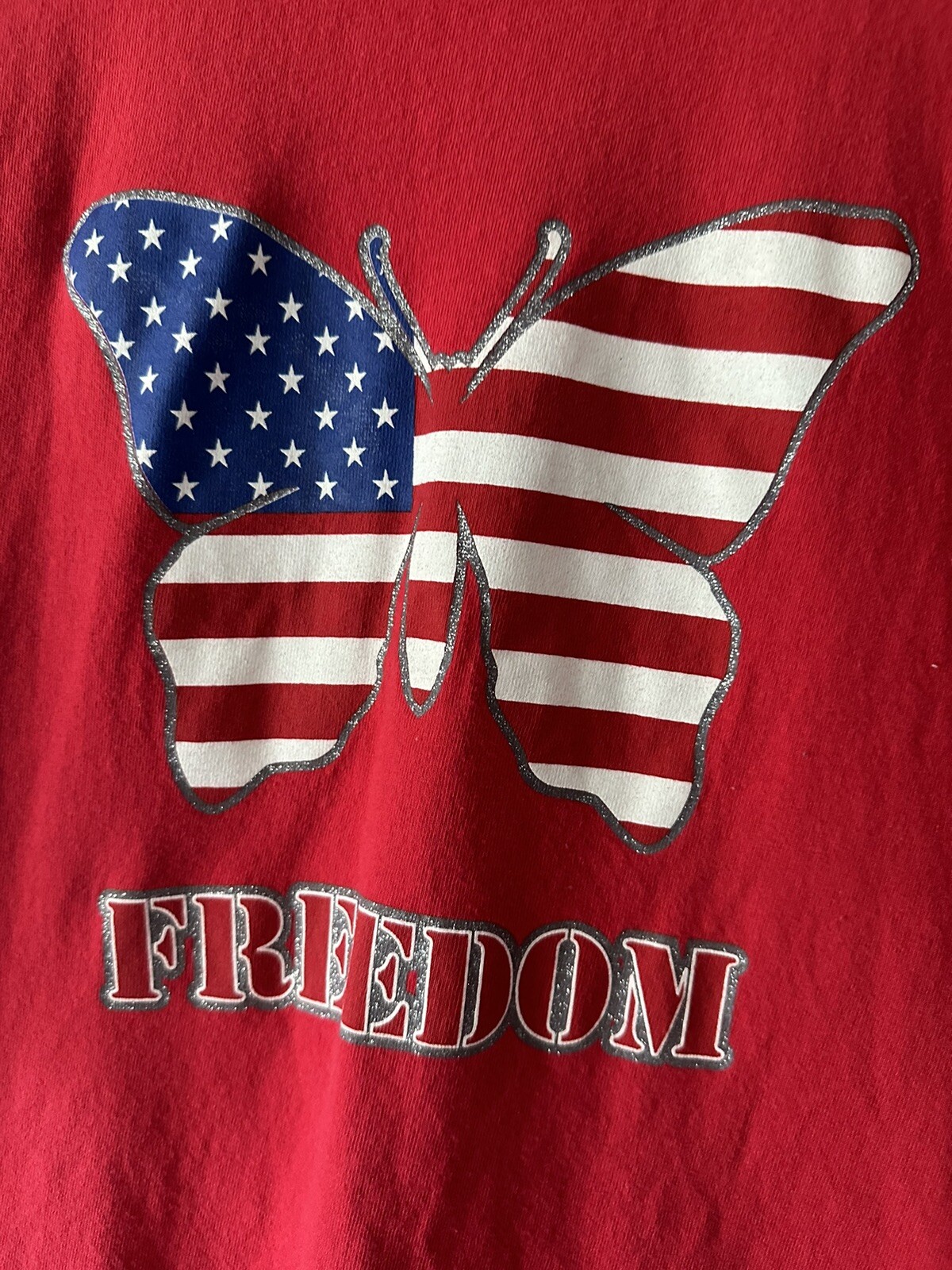 VTG 90s USA FLAG FREEDOM BUTTERFLY PRINT TSHIRT WOMENS MEDIUM