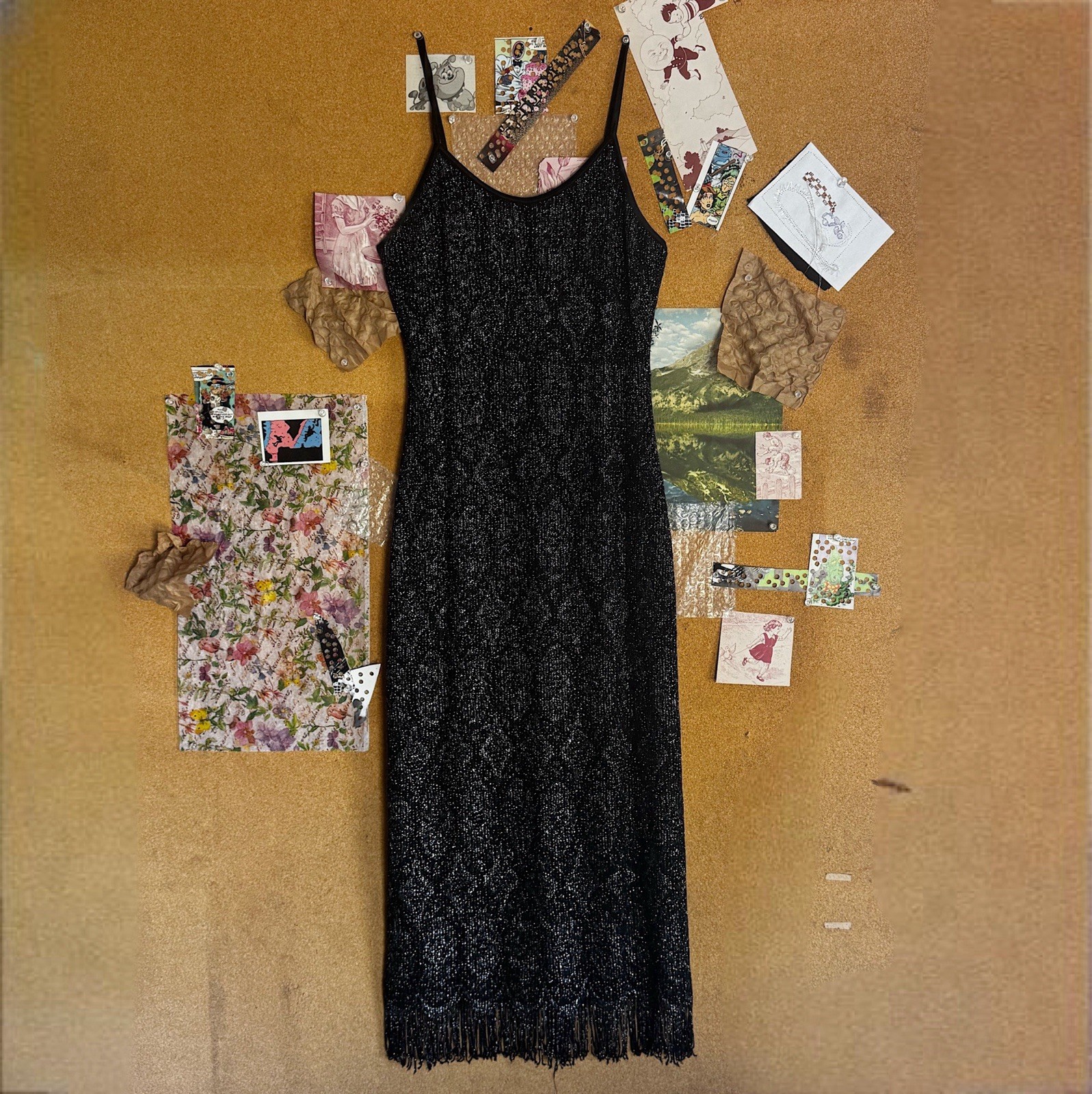 Joseph Ribkoff Vintage Black Silver Metallic 90s Prom Dress