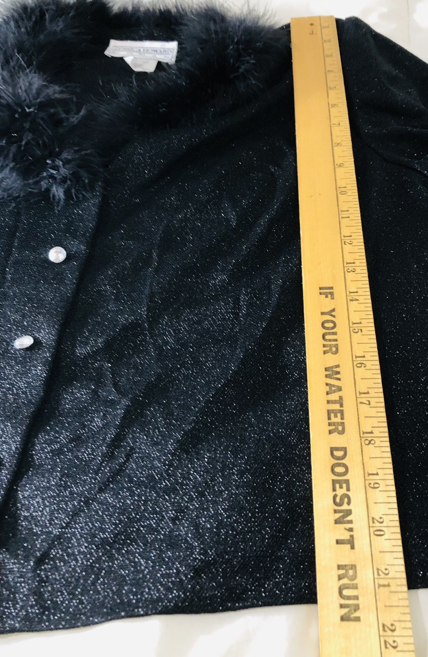 Vintage Jessica Howard Woman Dress W/Sweater Feather Trimmed, Crystal Buttons