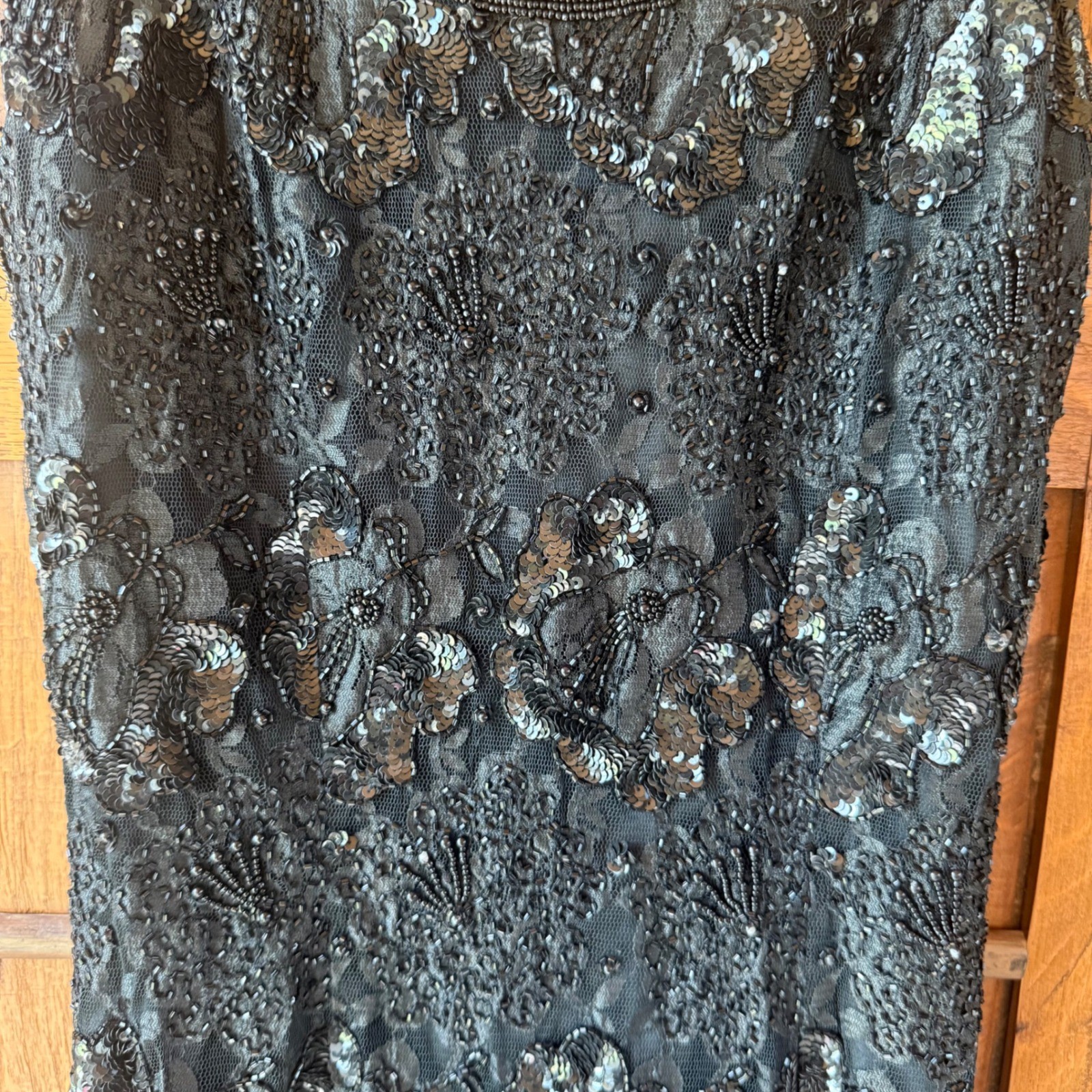 Vintage Badge Black Beaded Sequin Lace Cocktail Wedding Dress Women Sz 7 Sheath