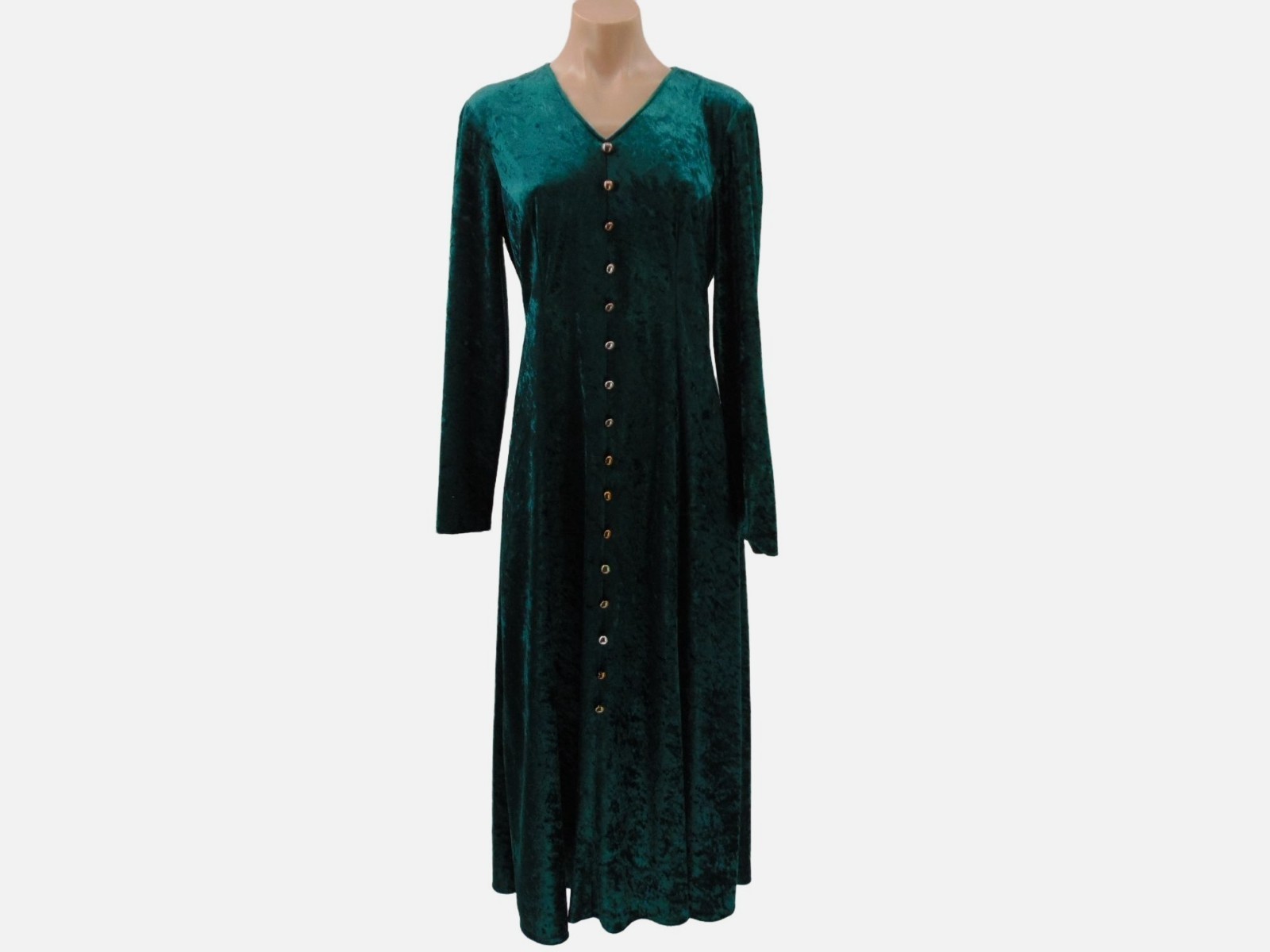 Vintage Brett Alixander Green Velvet Dress 8 Button Trim Corset Tie Back Crushed