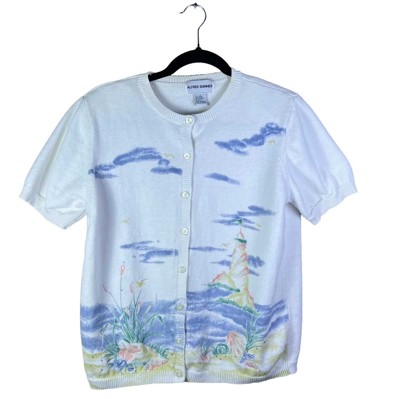 90s Alfred Dunner Cardigan Women’s L Coastal Grandmother Lighthouse