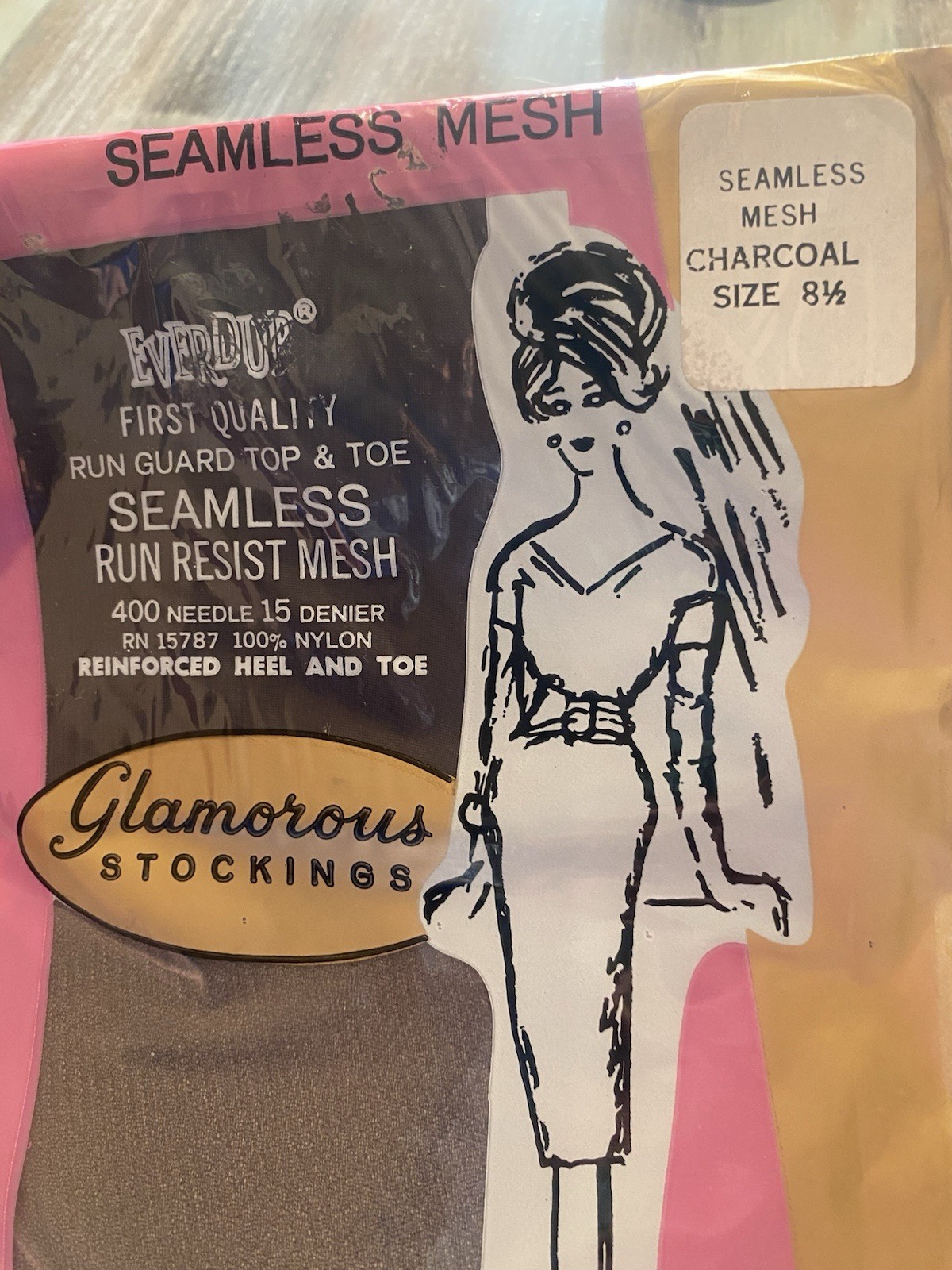 Glamorous Stockings seamless mesh nylons from the 1960s Charcoal Vintage 8 1/2