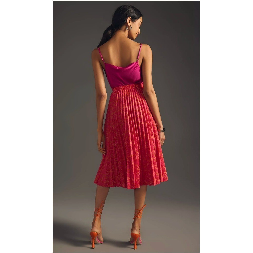 Anthropologie Maeve Pleated Midi Skirt XS Pink Orange Boho EUC