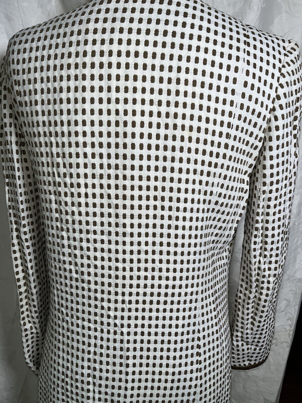 Vtg Coat Jacket White 60s Designer Montaldos Lightweight Brown Polka Dot S M