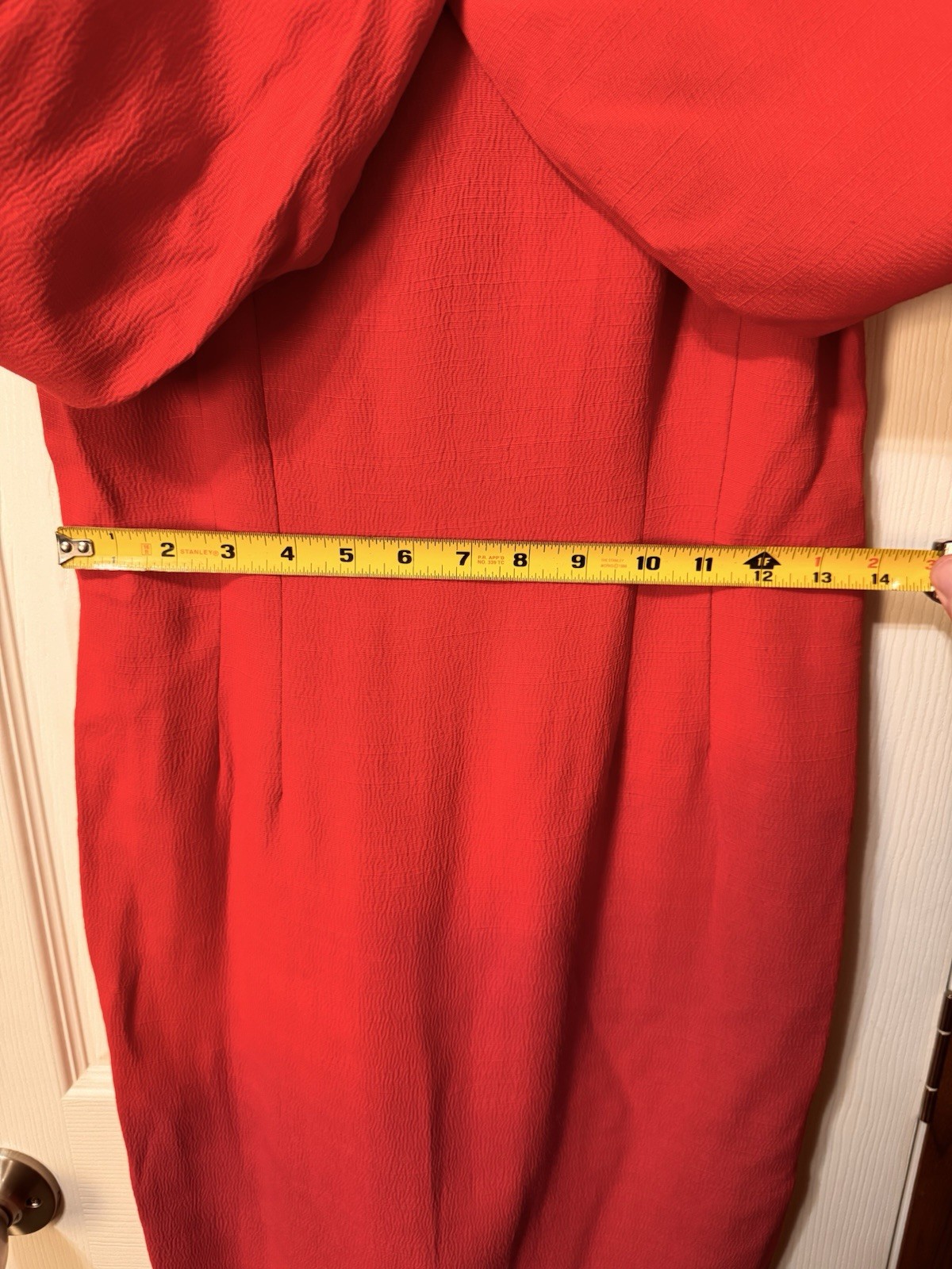 Vintage 80s Red Cocktail Dress Bodycon Midi Long Sleeve Bow Detail Formal Sz 5/6