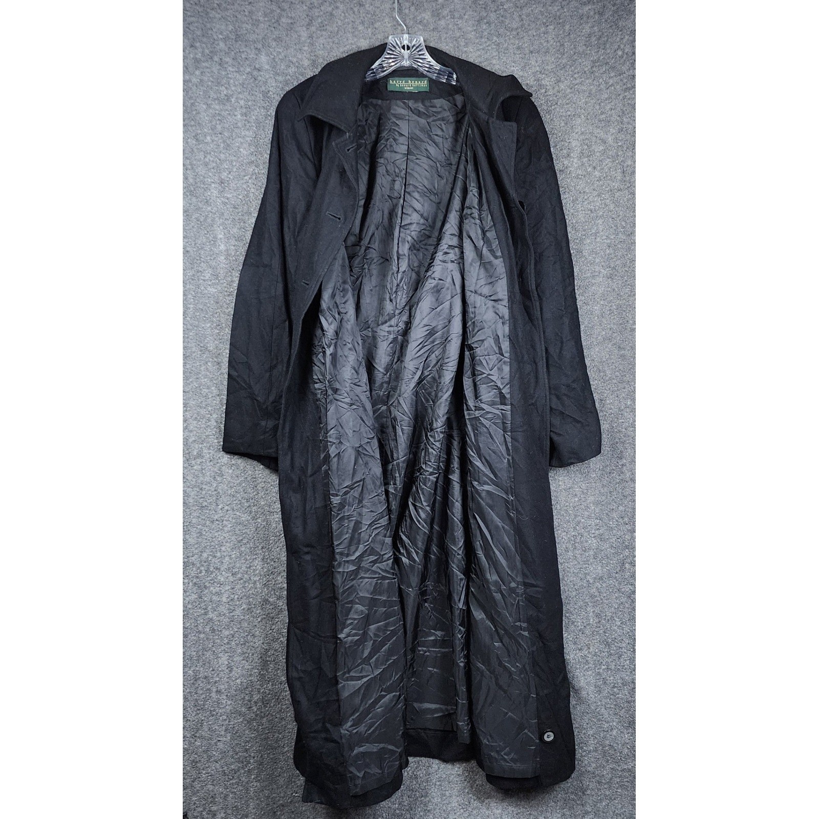 Harve Benard Wool Blend Coat Womens Black Vintage Long Button Front Trench