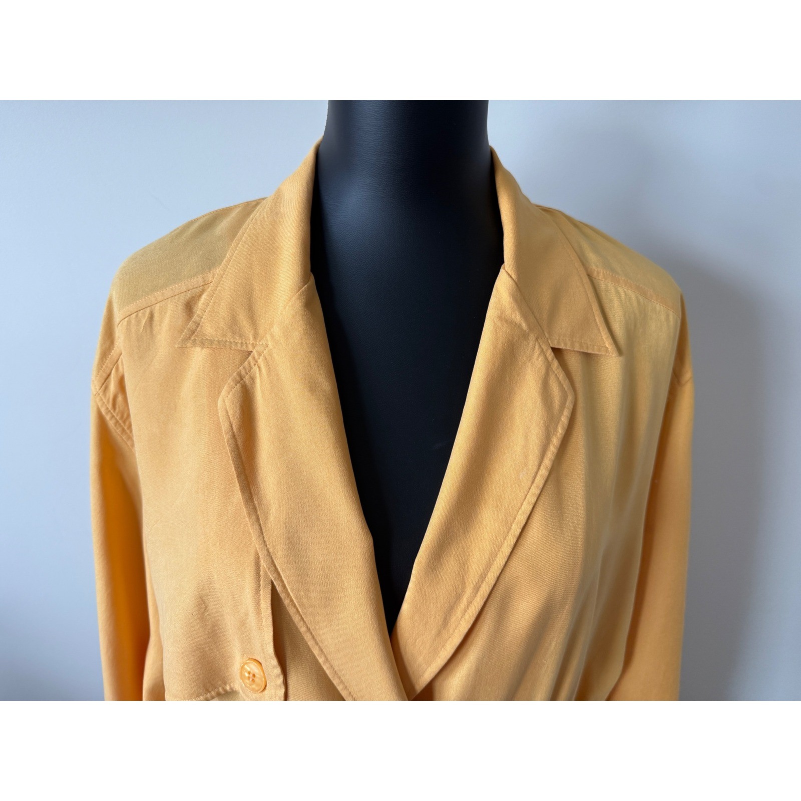 Norton McNaughton Petite Mustard Yellow 100% Silk Wrap Safari Jacket 12P Vintage
