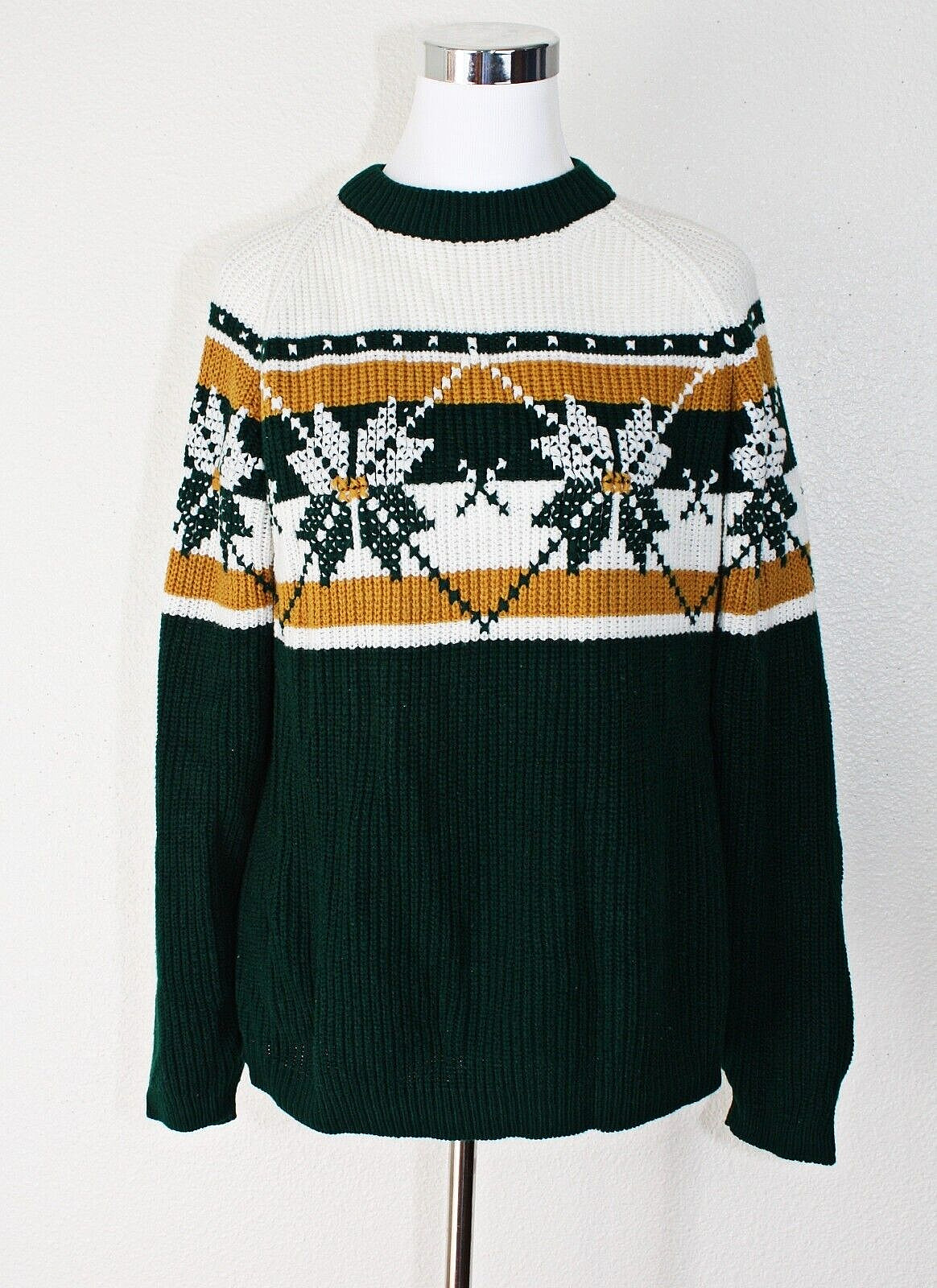 VTG Nordic KENTFIELD VIKING Sweater XL Green White Yellow Embroidered Retro #04