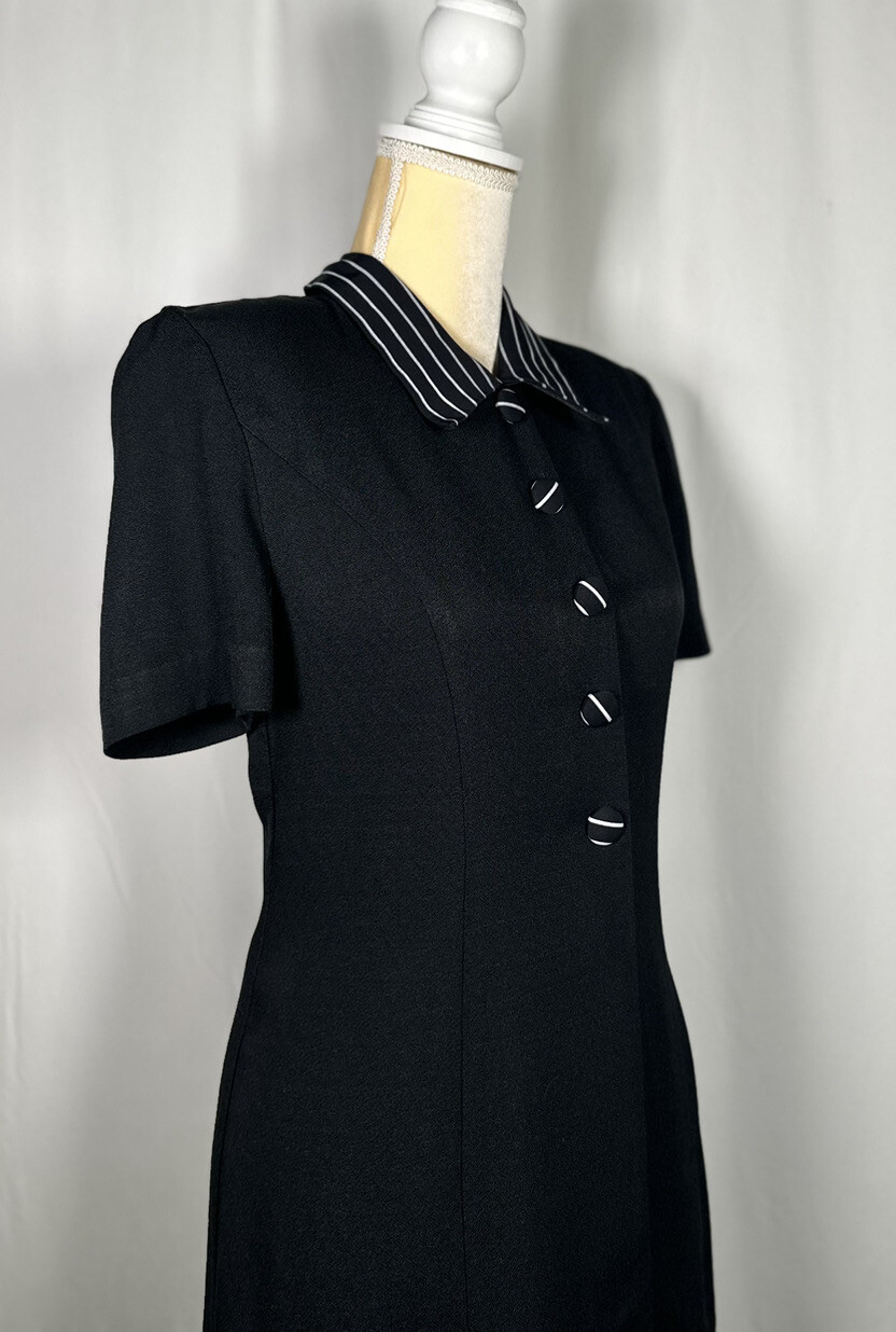 Vintage Taurus Dress Sheath 8 Short Sleeve Buttons Secretary Black 70’ 80’